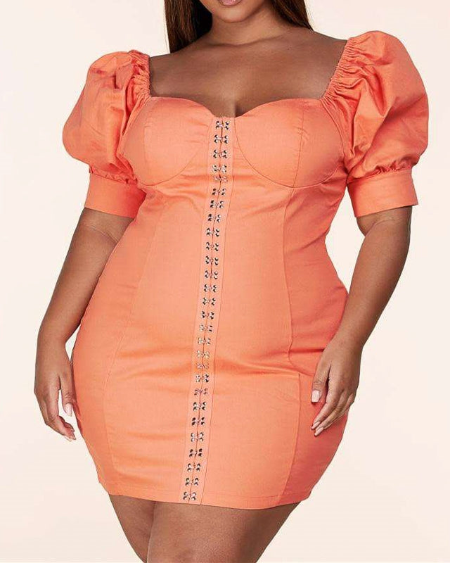L'atiste by Amy PLD51827H Puff Sleeve PlusSize Dress