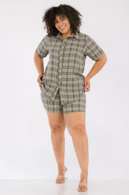 Karen T 9338 Plaid Top and Short Set