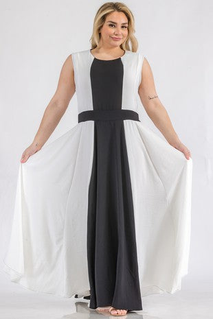 Karen T 9032 Sleeveless Color Block Maxi Dress