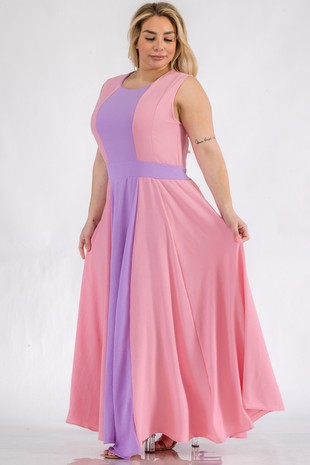 Karen T 9032 Sleeveless Color Block Maxi Dress