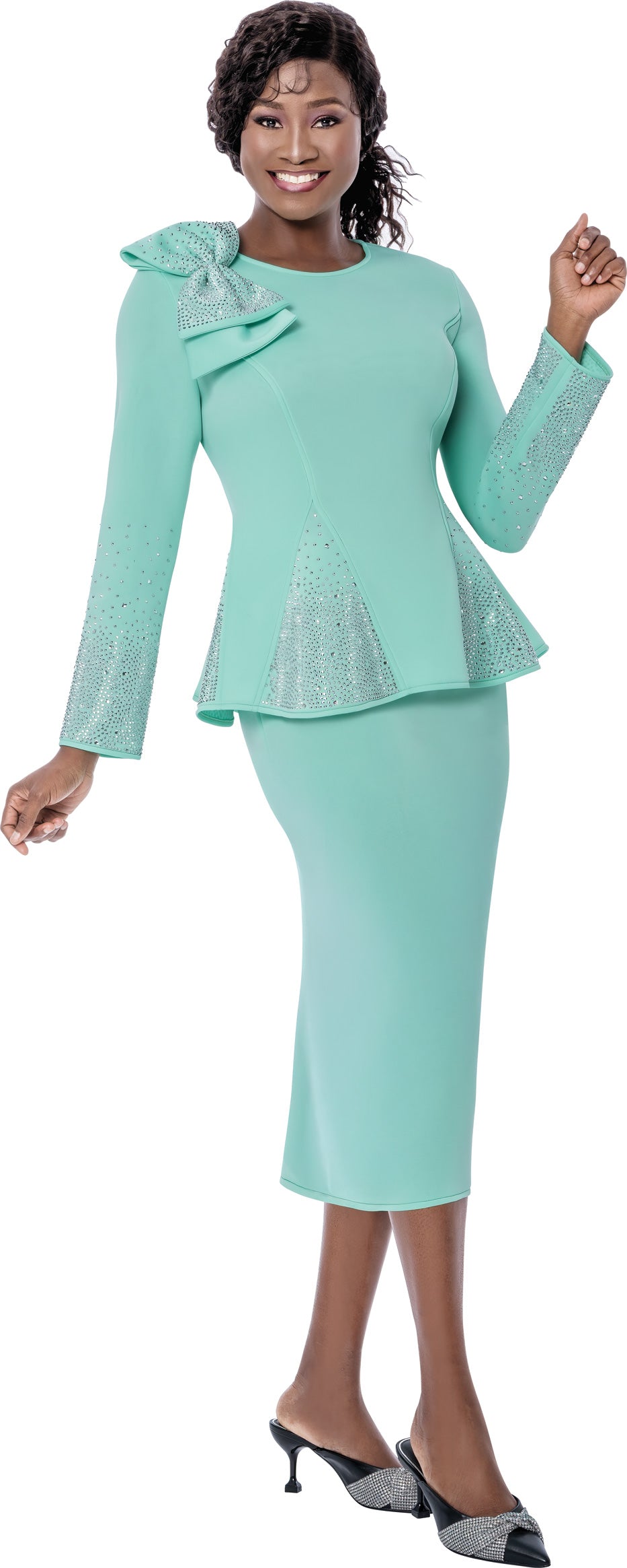 Terramina 7108 Scuba Crystal Embellished Skirt Suit