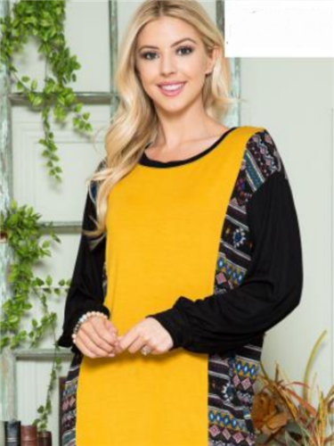 Celeste CT33727 Aztec Print Color Block Top