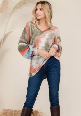 Celeste CT43660K Tie Dye Vneck Top