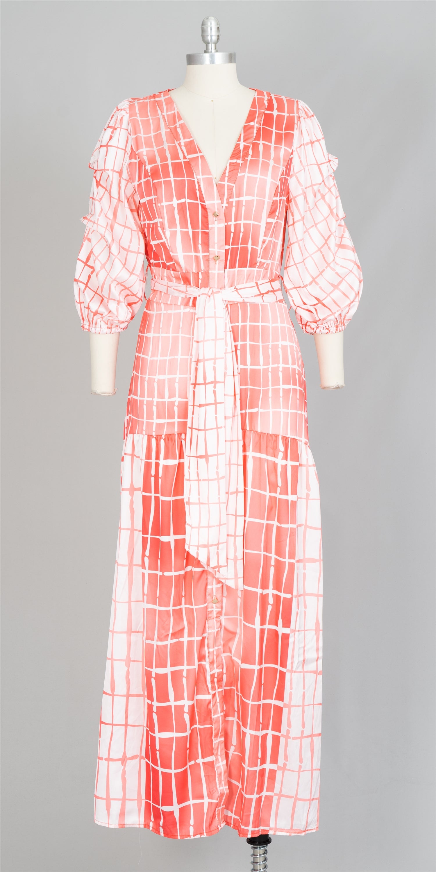 Chic Ways CD13886 Belted Print Maxi Dress