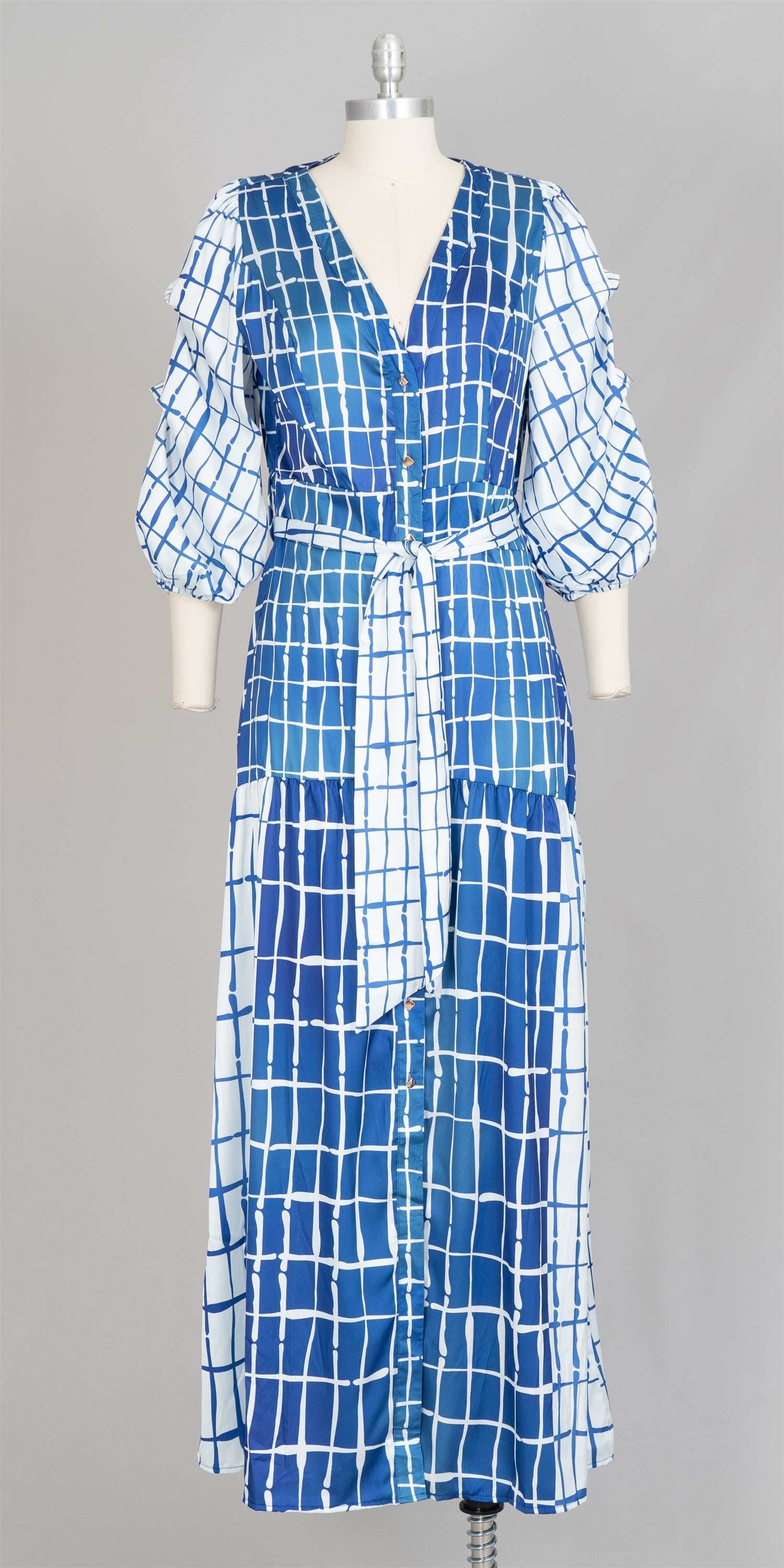 Chic Ways CD13886 Belted Print Maxi Dress