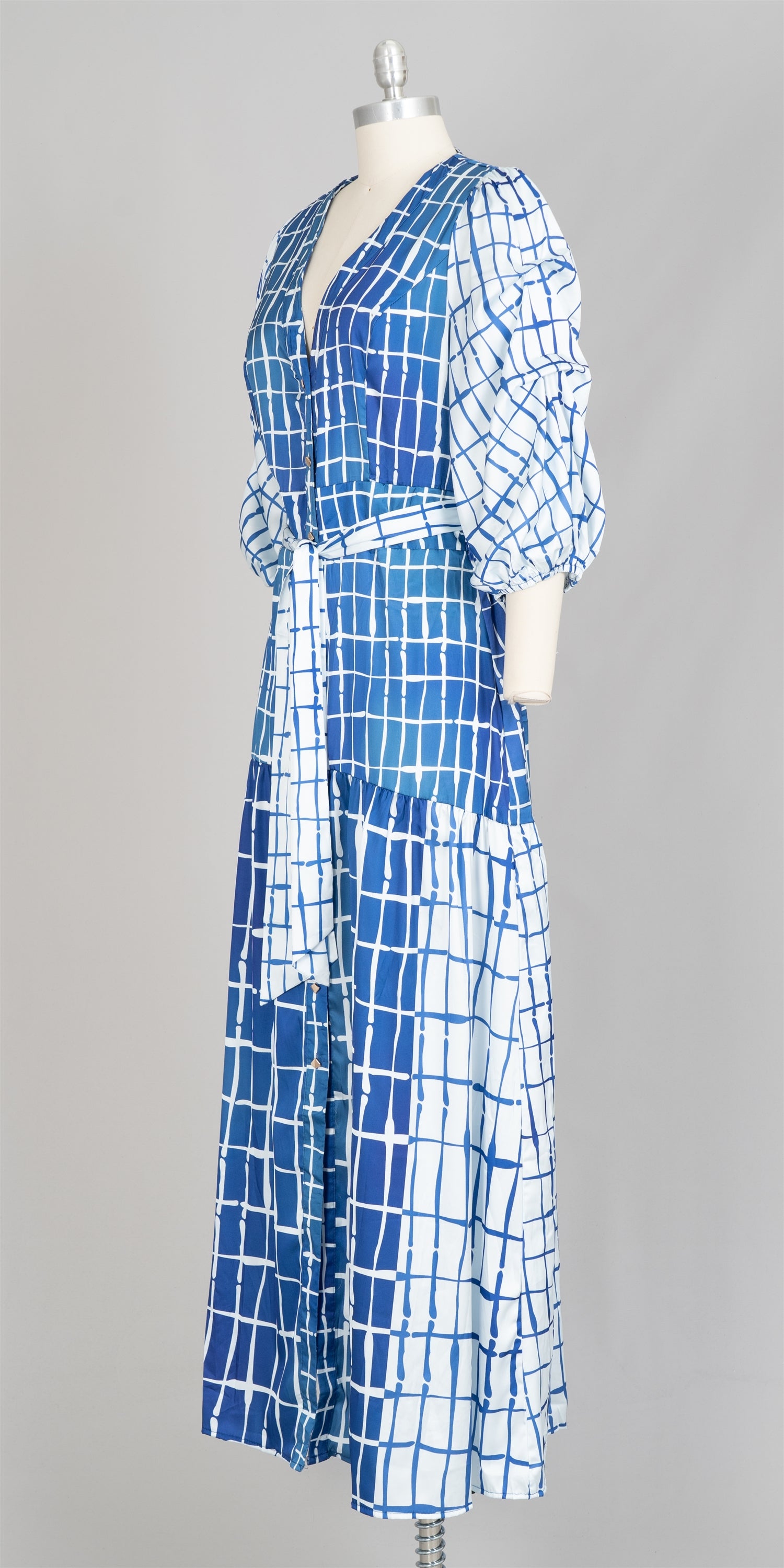 Chic Ways CD13886 Belted Print Maxi Dress
