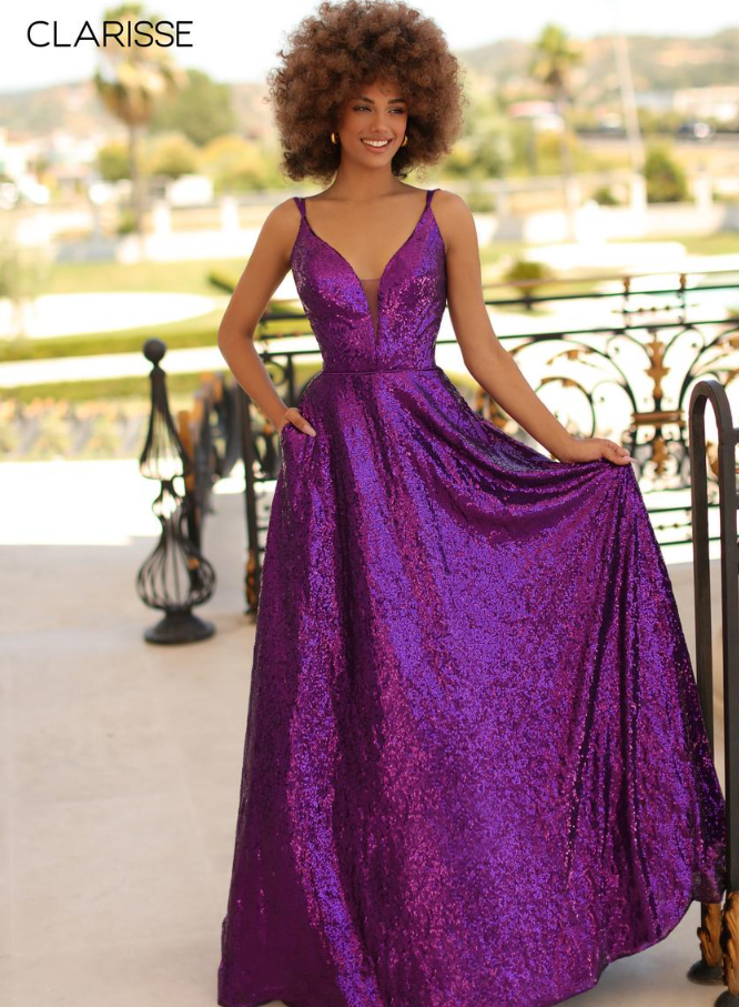 Clarisse 810297 Prom Laceup Back Sequin Ballgown w/ Pockets