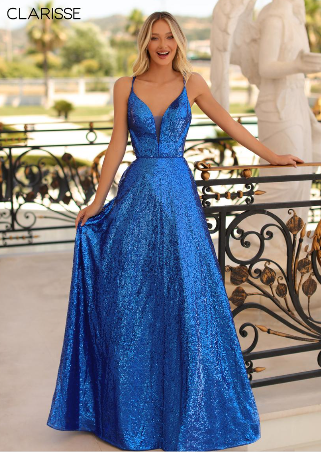 Clarisse 810297 Prom Laceup Back Sequin Ballgown w/ Pockets