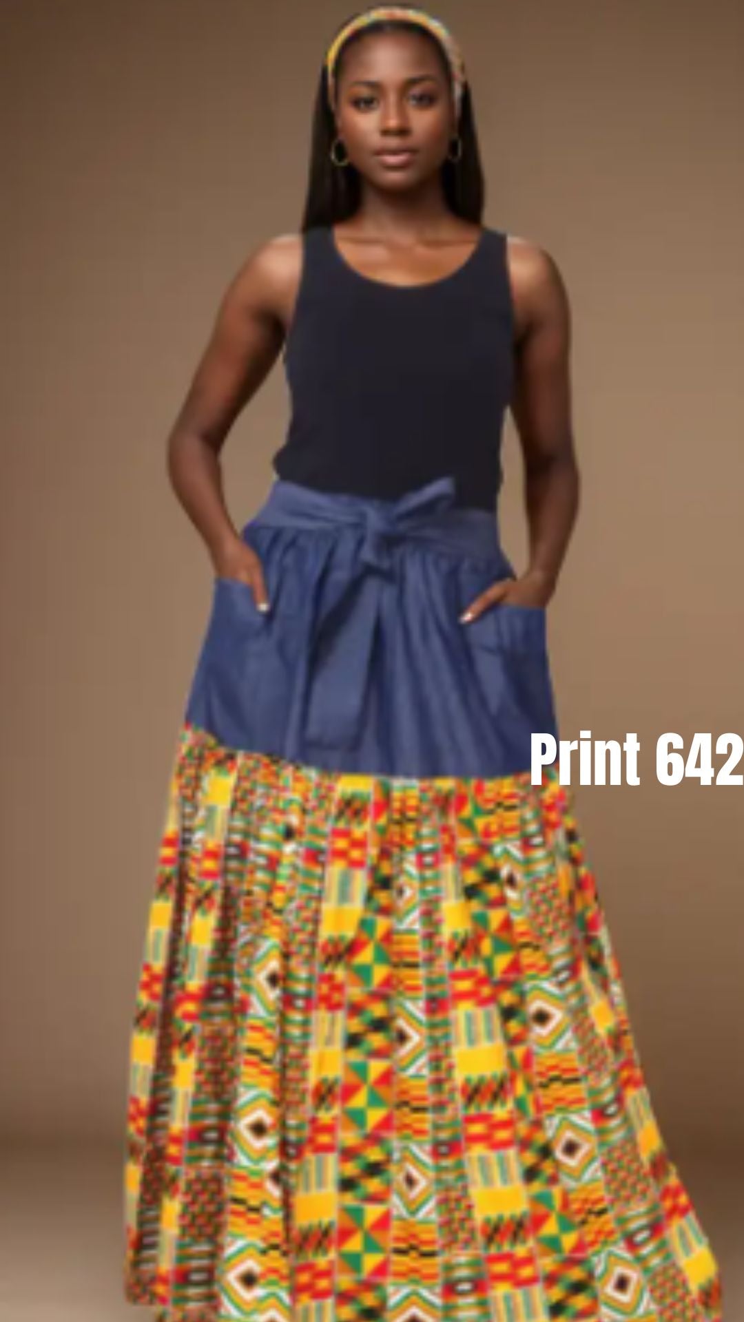 KaraChic 7837 Denim Authentic African Print Skirt