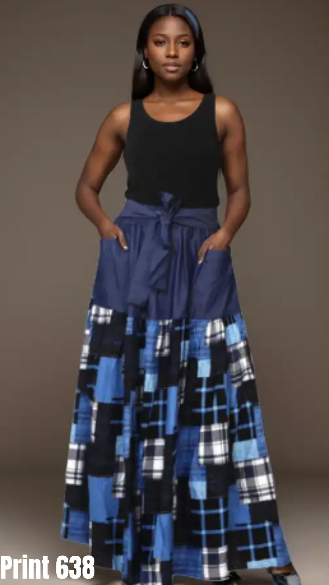 KaraChic 7837 Denim Authentic African Print Skirt