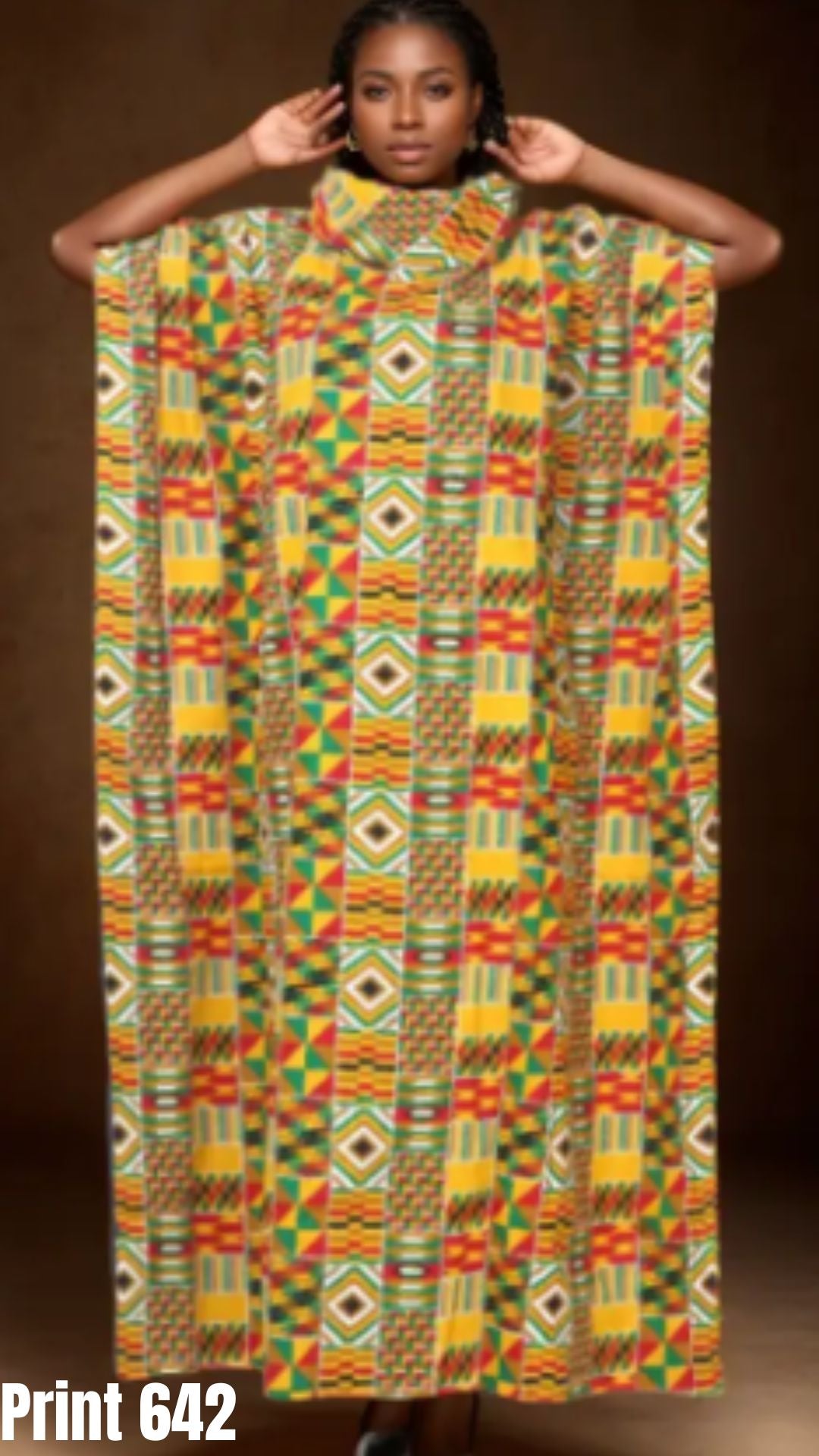KaraChic 7843 Mock Neck Authentic African Print Denim Dress
