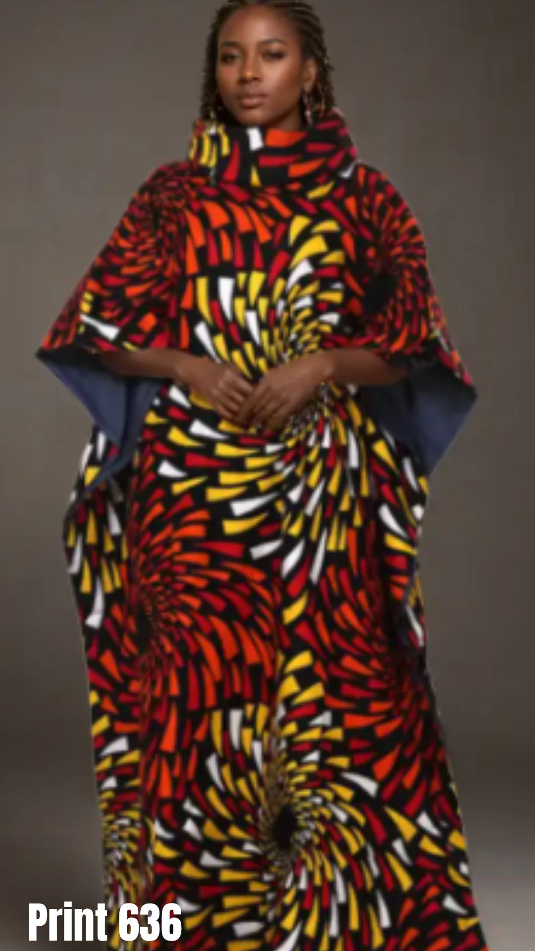 KaraChic 7843 Mock Neck Authentic African Print Denim Dress