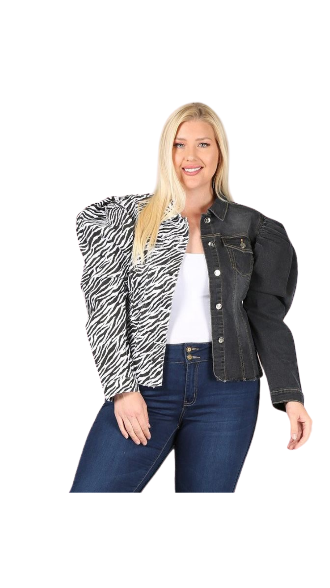 Classic Blue Jeans CB7624 Print Colorblock Denim Jacket