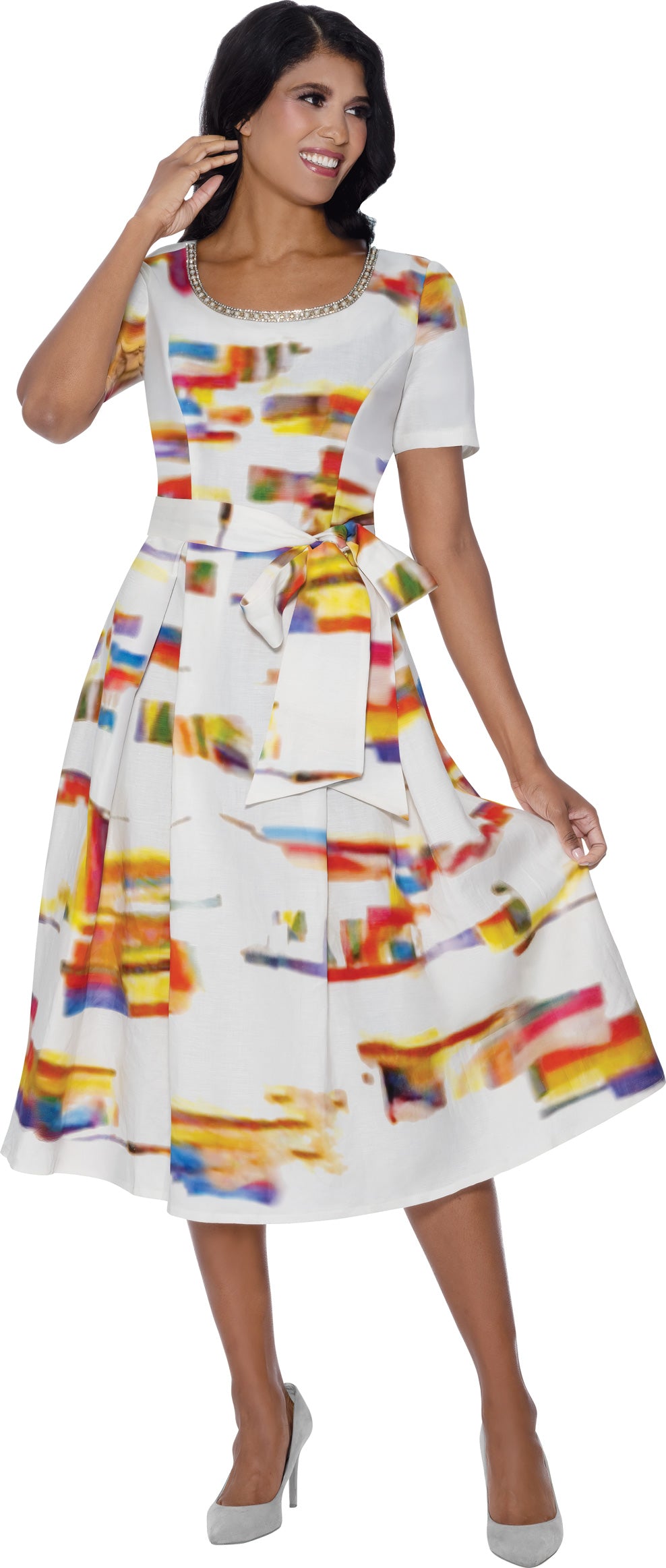 Divine Blessings 2031 Print Dress with Sash Belt