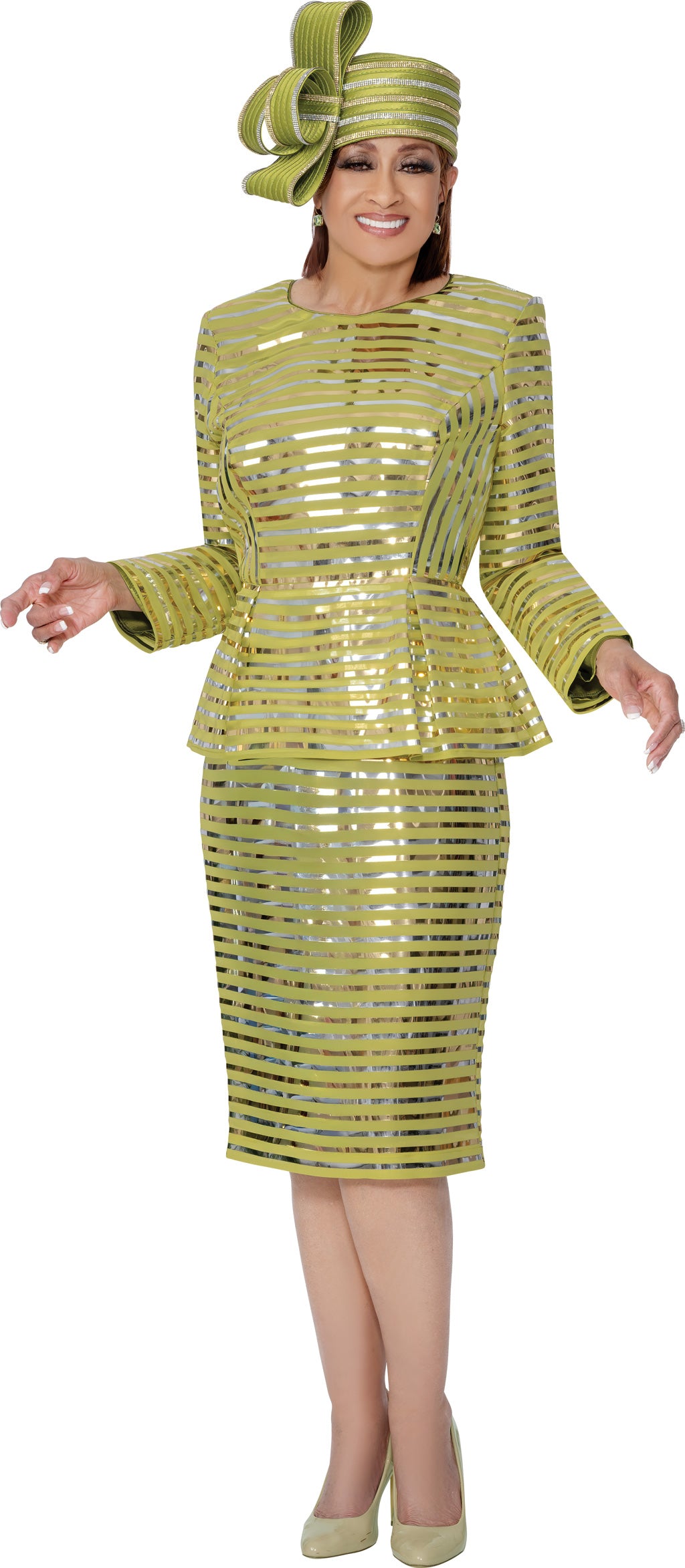 Dorinda Clark Cole 309821 Metallic Stiped Skirt Suit