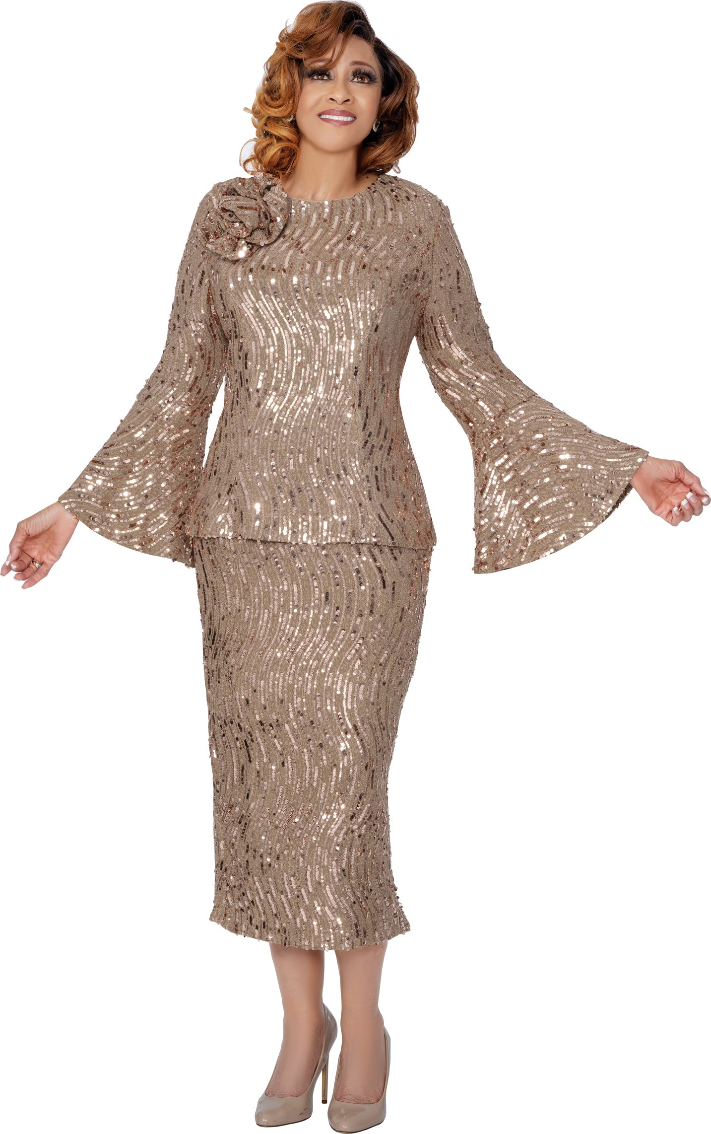 Dorinda Clark Cole 309912 Sequin Rosette Skirt Suit