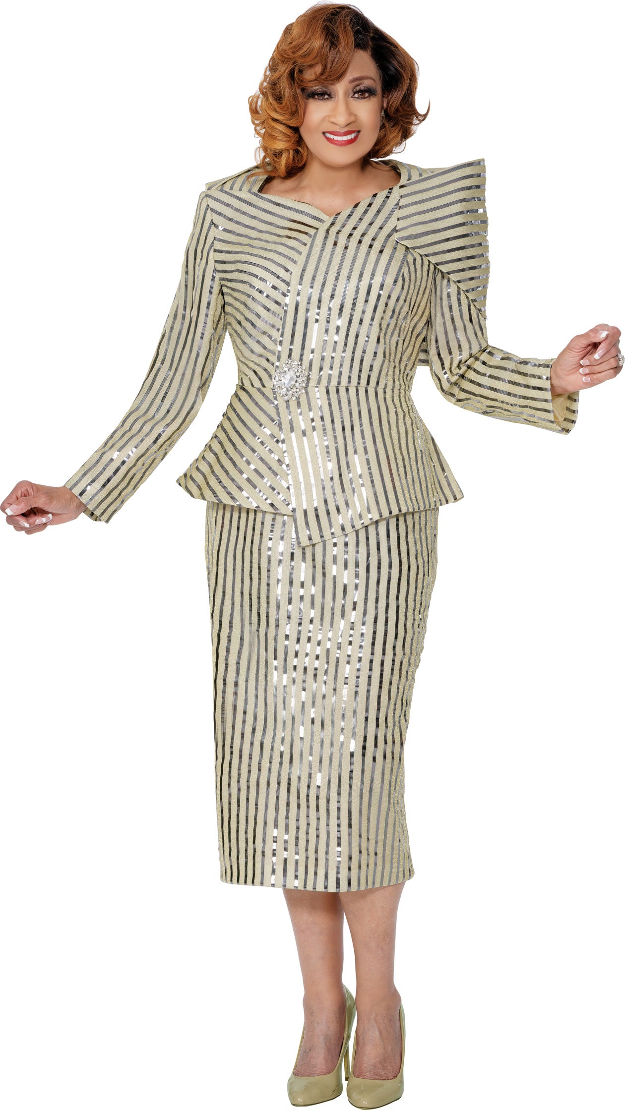 Dorinda Clark Cole 309942 Metallic Stripe Skirt Suit