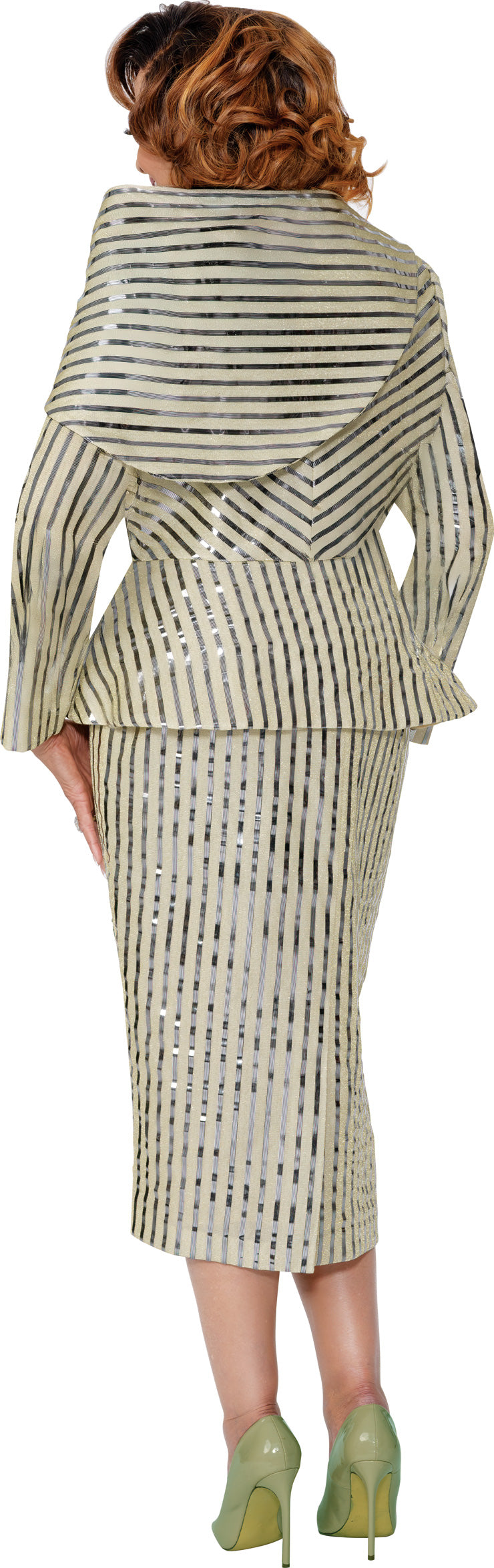 Dorinda Clark Cole 309942 Metallic Stripe Skirt Suit
