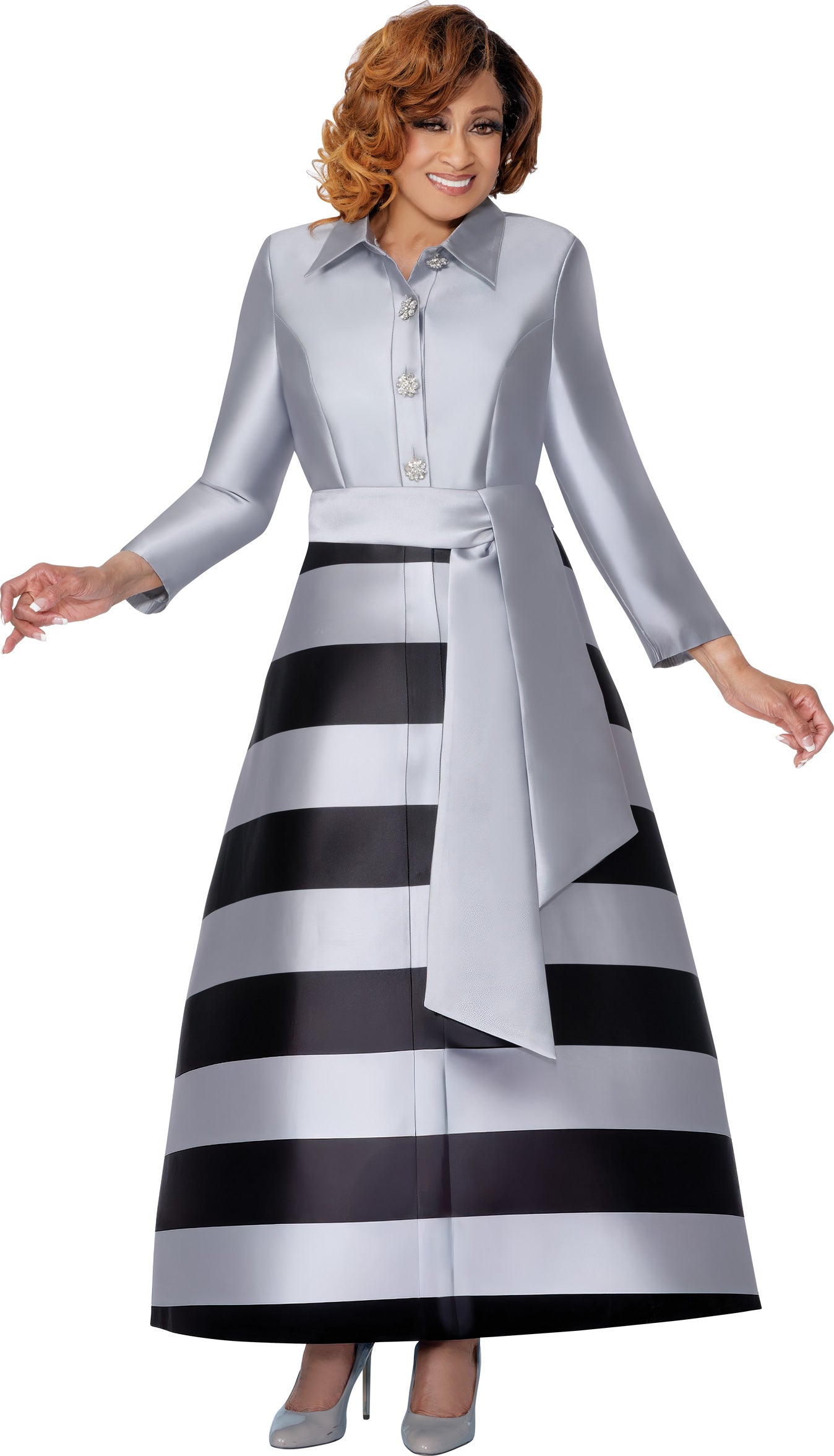 Dorinda Clark Cole 309971W Stripe Twill Plus Size Dress
