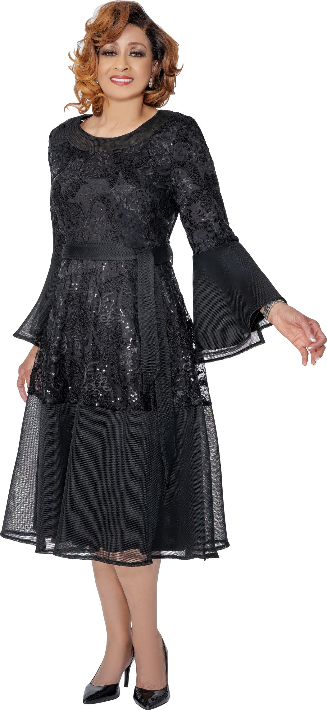 Dorinda Clark Cole 309991W Mesh Novelty Plus Size  Dress