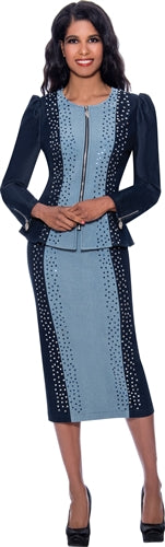 Devine Sport 62612 Embellished Two-tone Denim 2pc Skirt Set
