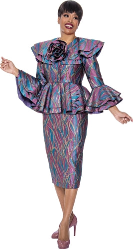 Divine Queen 2212W Print Peplum PlusSize 2pc Skirt Suit