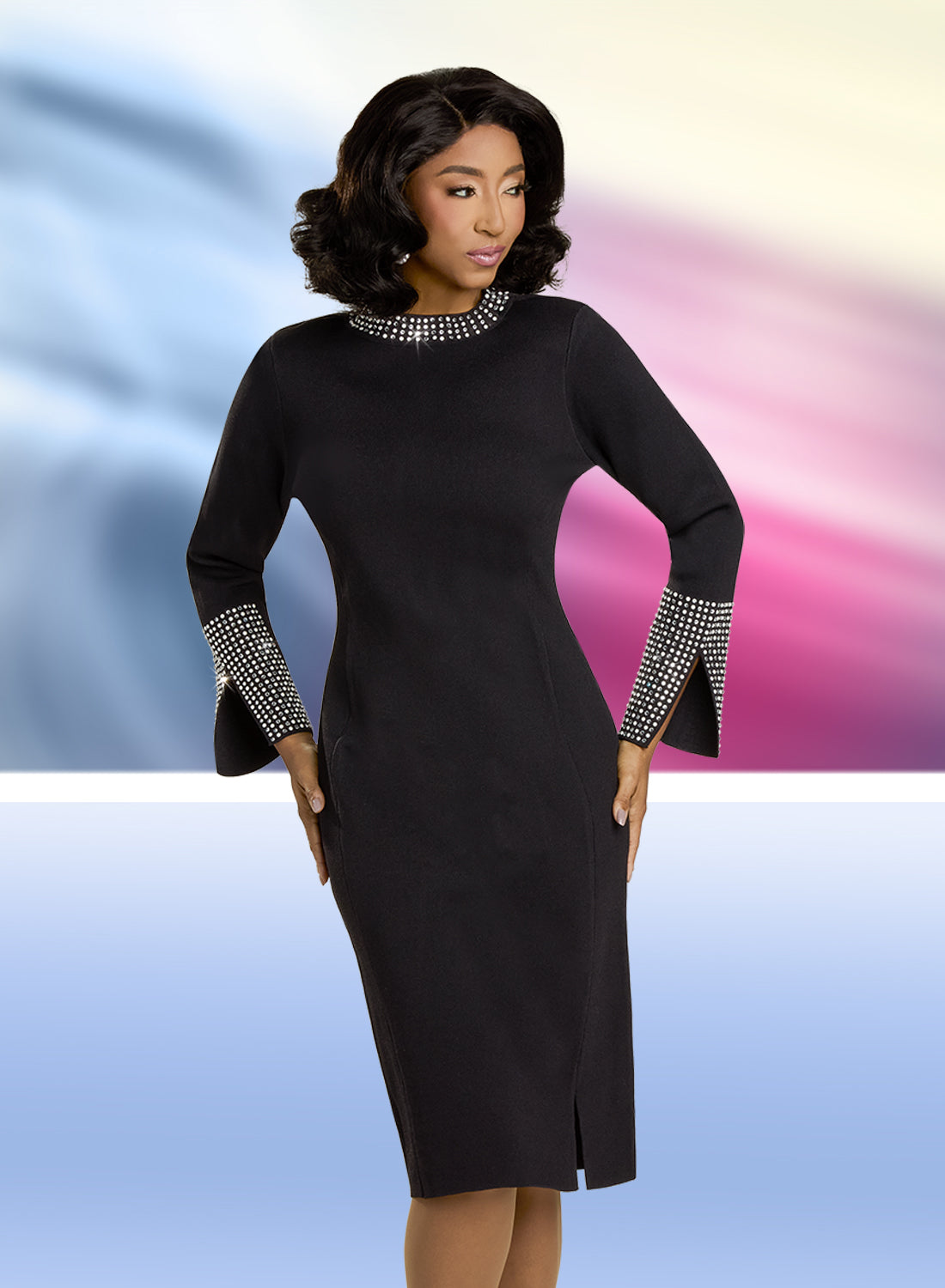 Donna Vinci 13437 Rhinestone Knit Dress