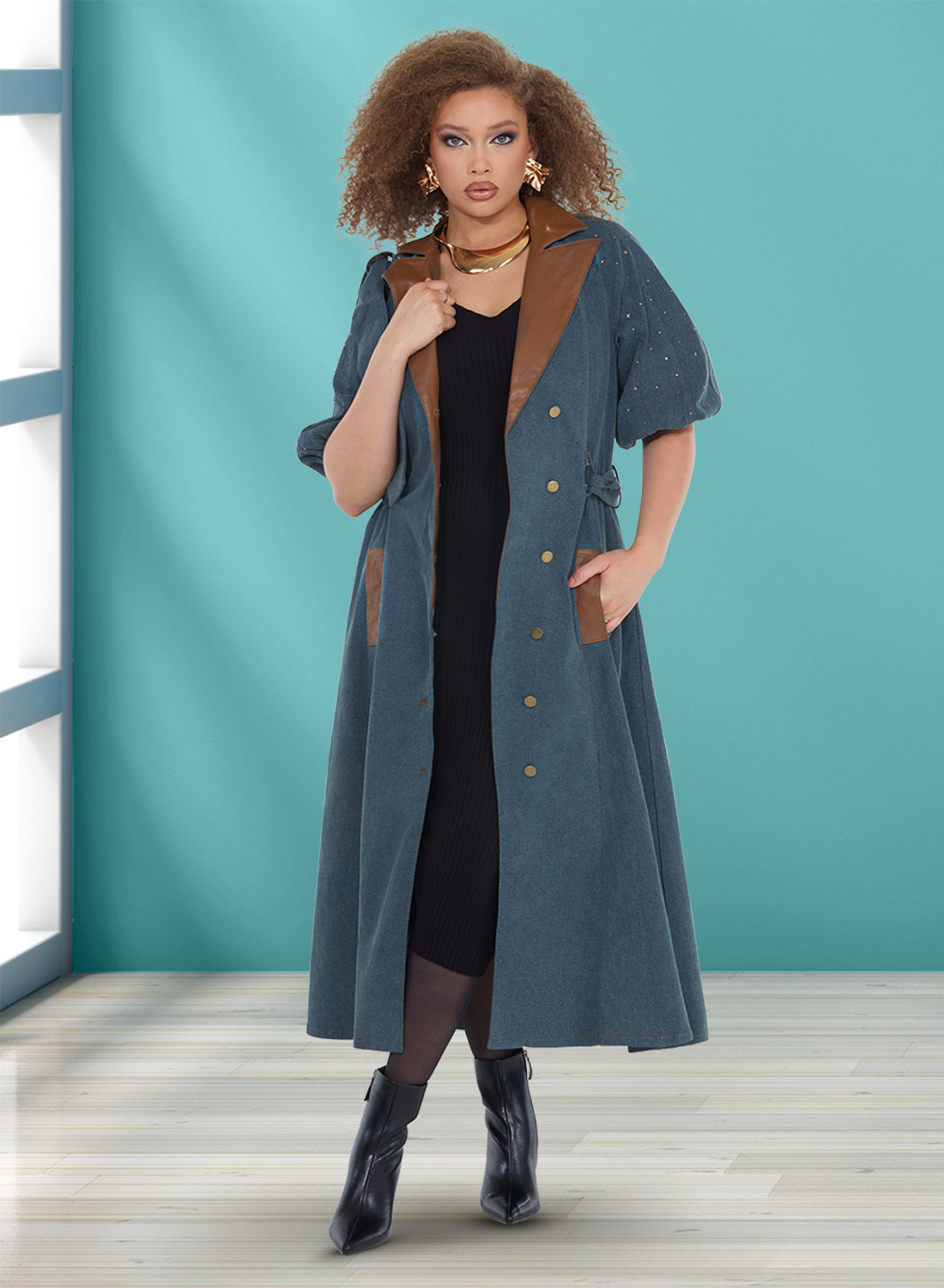 DV Jeans 8499 Denim Belted Button Up Coat Dress