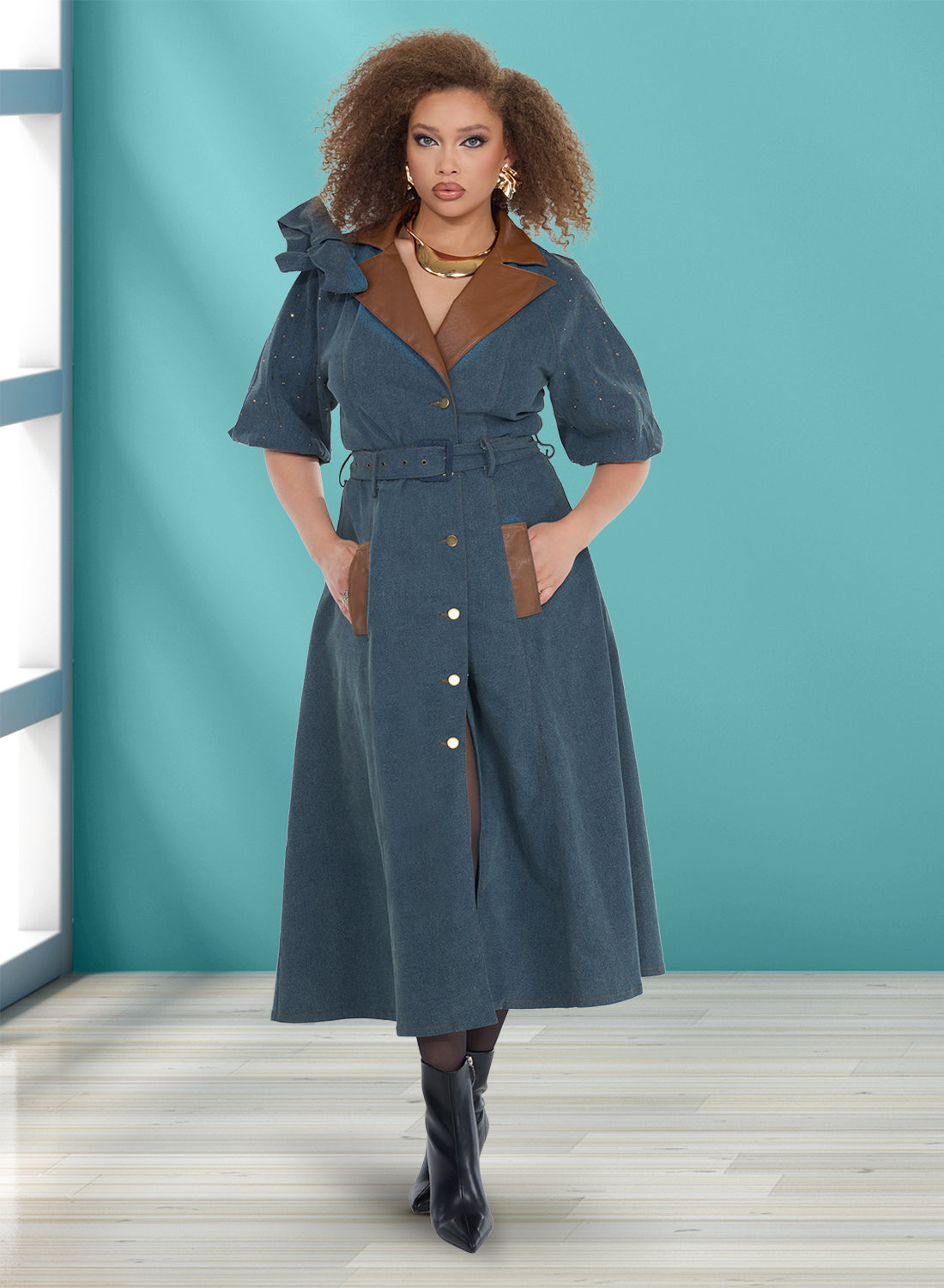 DV Jeans 8499 Denim Belted Button Up Coat Dress