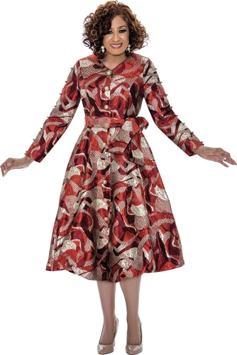 Dorinda Clark Cole 309081W Plus Size Jacquard Dress with Sash Belt