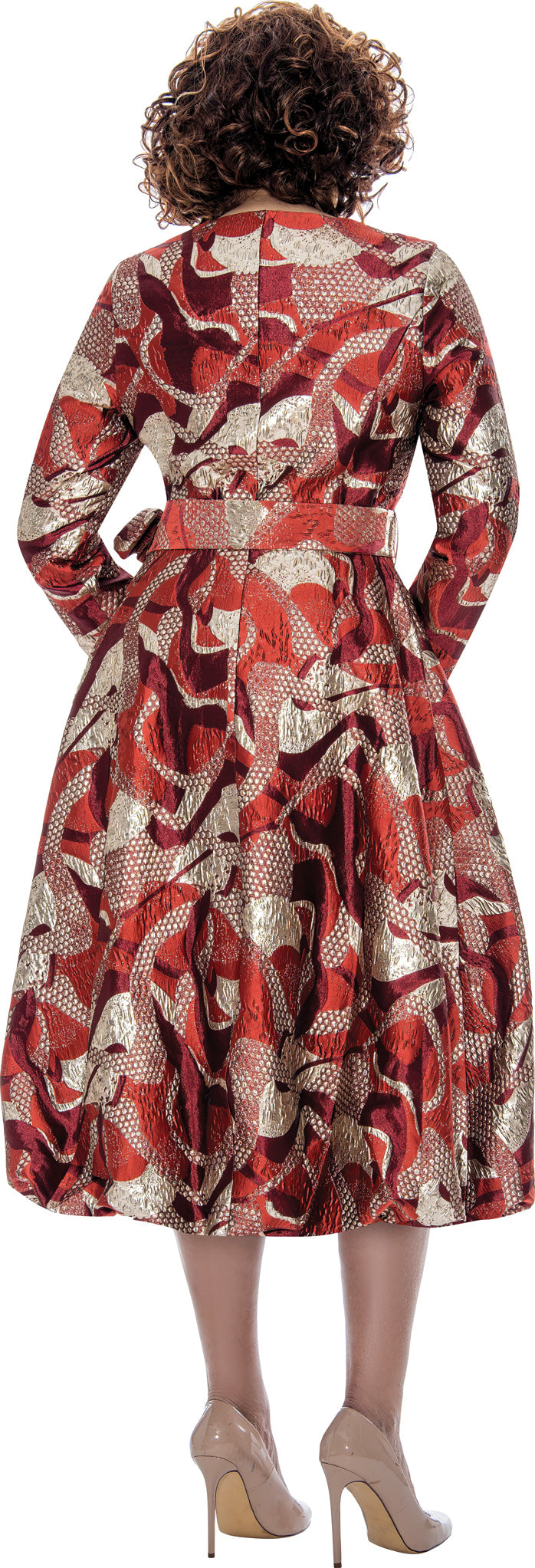 Dorinda Clark Cole 309081 Jacquard Dress with Sash Belt