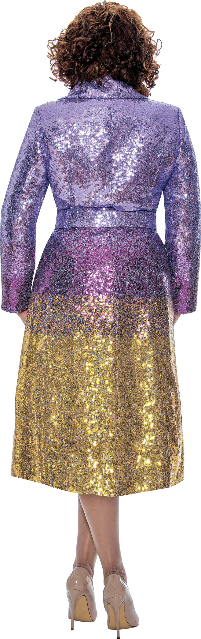 Dorinda Clark Cole 309131W Plus Size Ombre Sequin Dress with Sash Belt