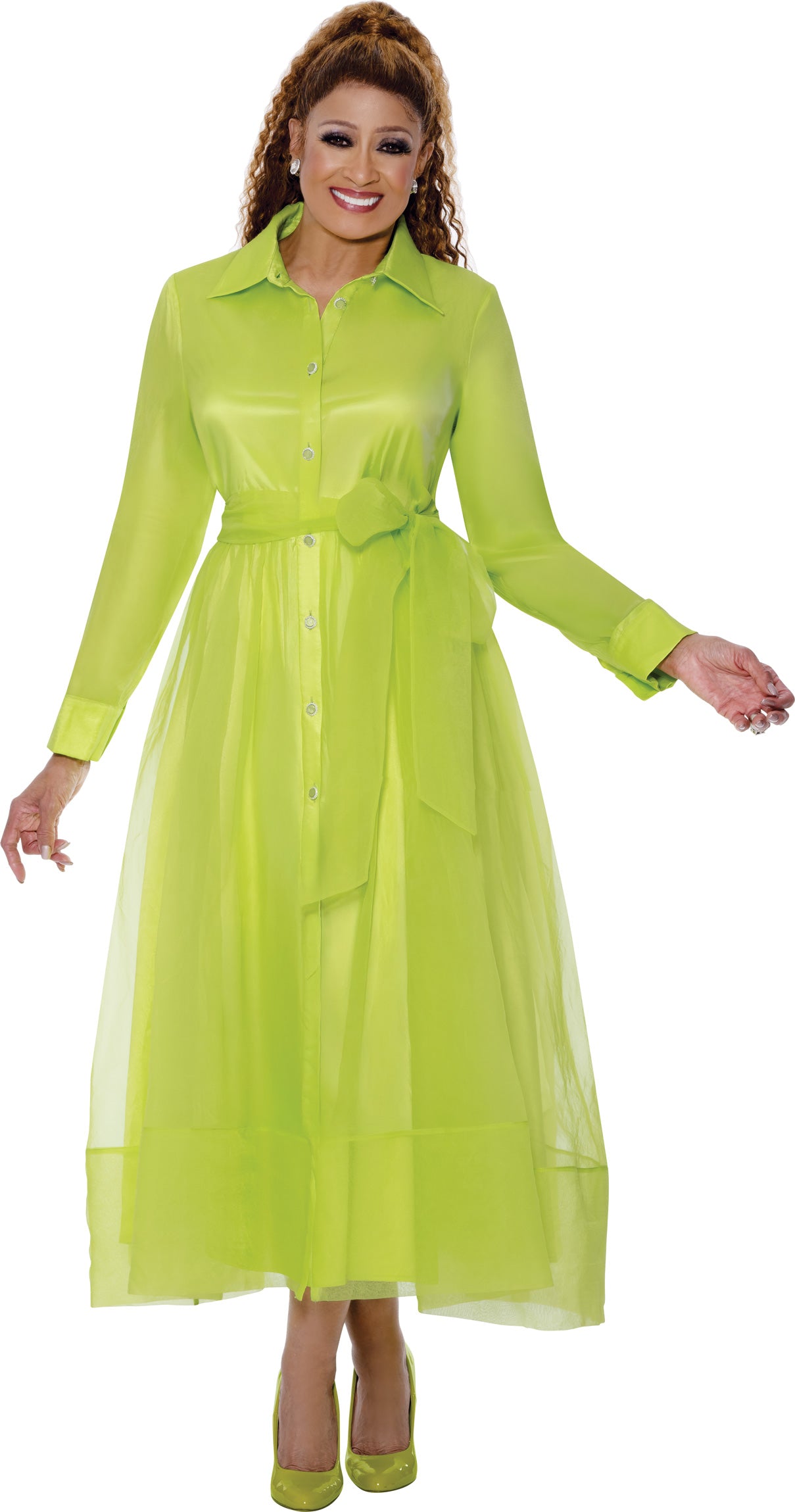 Dorinda Clark Cole 309501W Plus Size Button Down Organza Dress