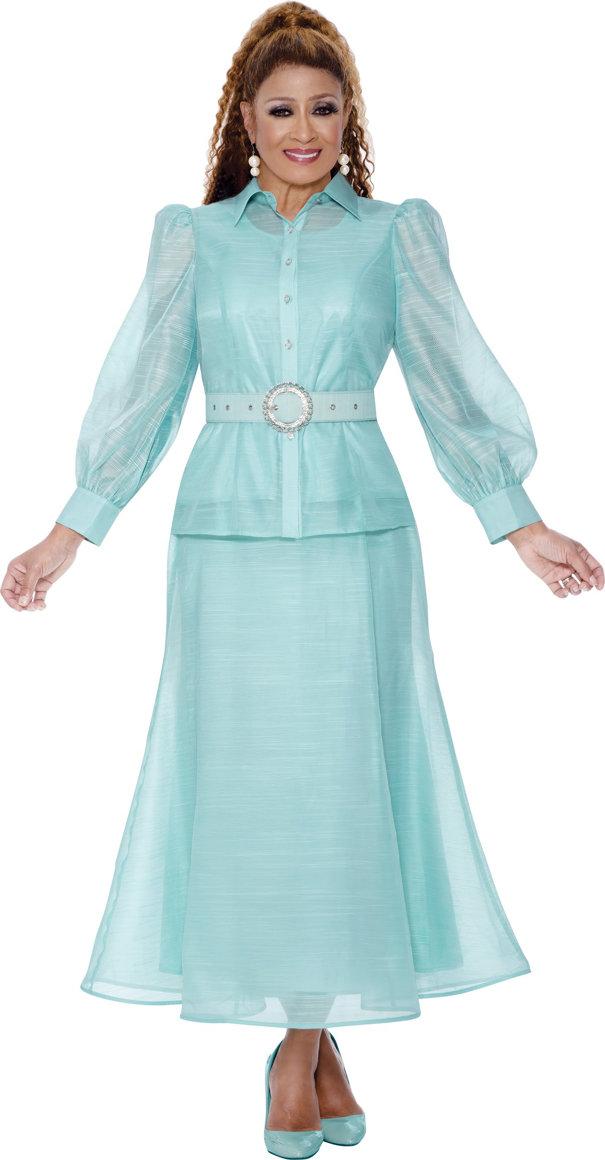 Dorinda Clark Cole 309513 Voille Belted Skirt Set