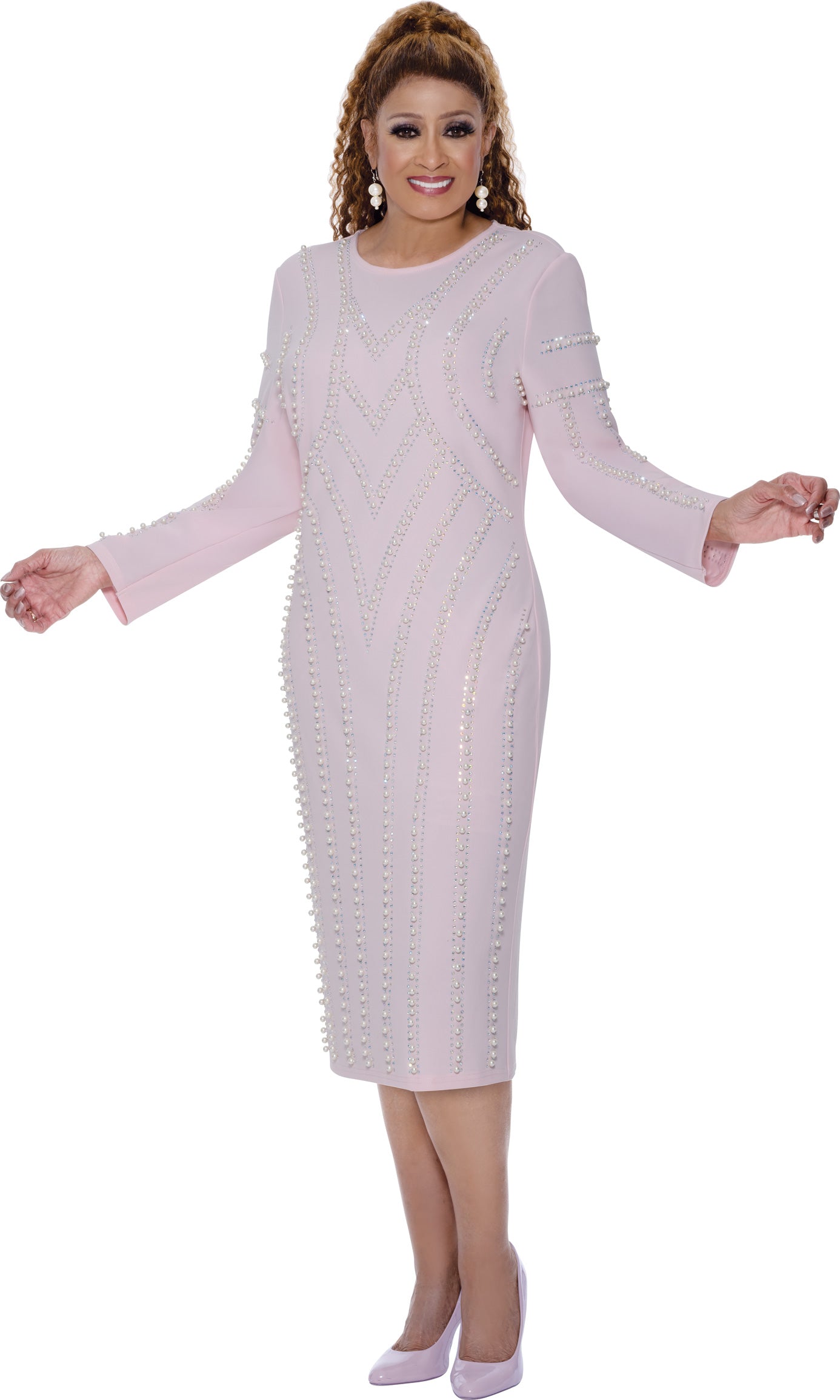 Dorinda Clark Cole 309551W Plus Size Light Scuba Pearl Dress