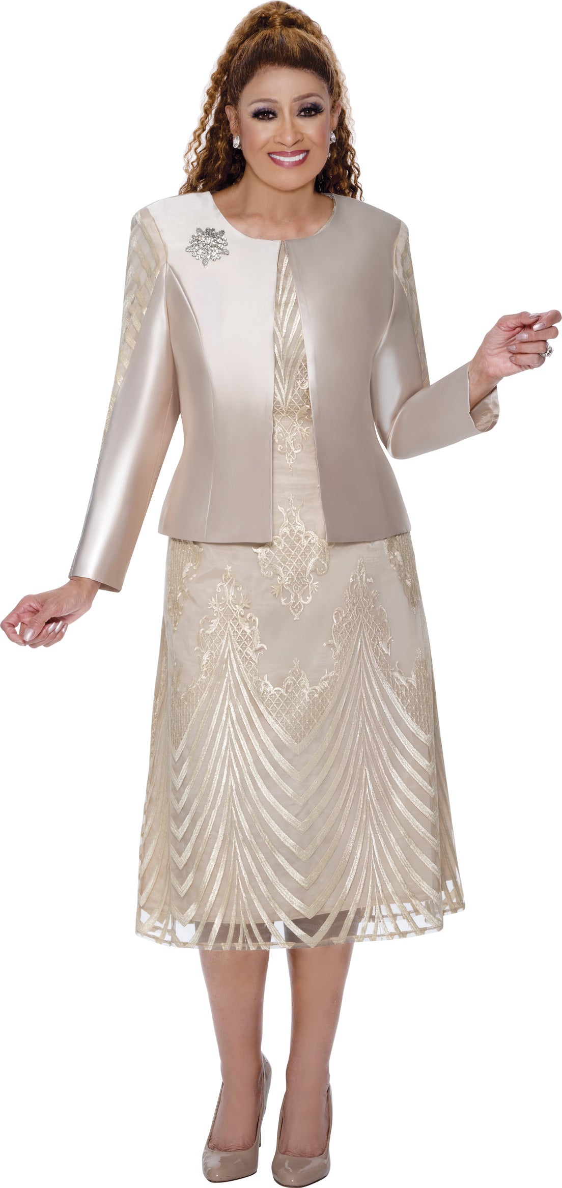 Dorinda Clark Cole 309672W Plus Size Lace Overlay Jacket Dress