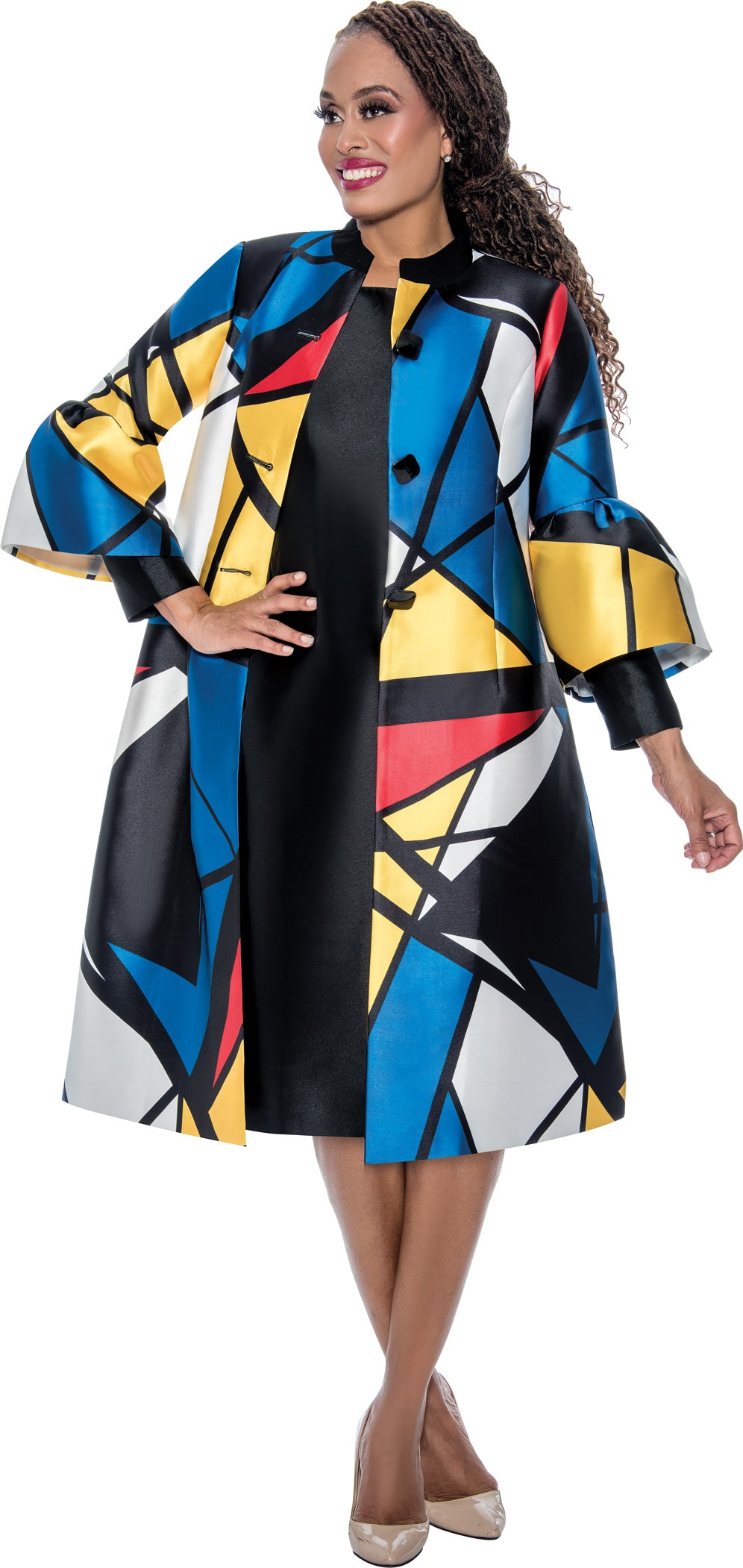 Dresses By Nubiano 100052W Plus Size 2pc Print Twill Jacket Dress