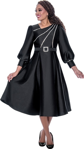 Dresses By Nubiano 10008W Plus Size Belted Crystal Twill Dress