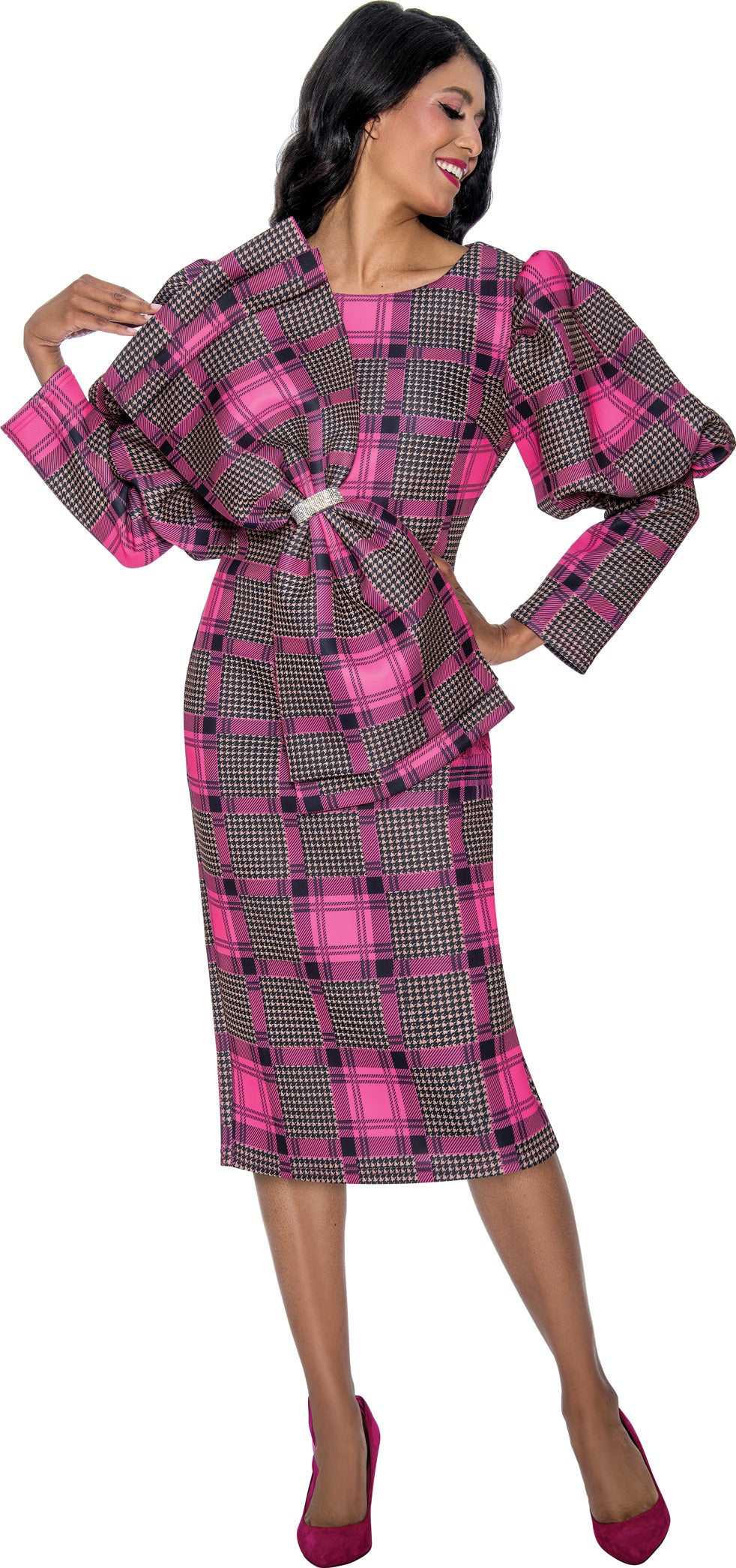 Dresses By Nubiano 100201W Plus Size Plaid Scuba Dress