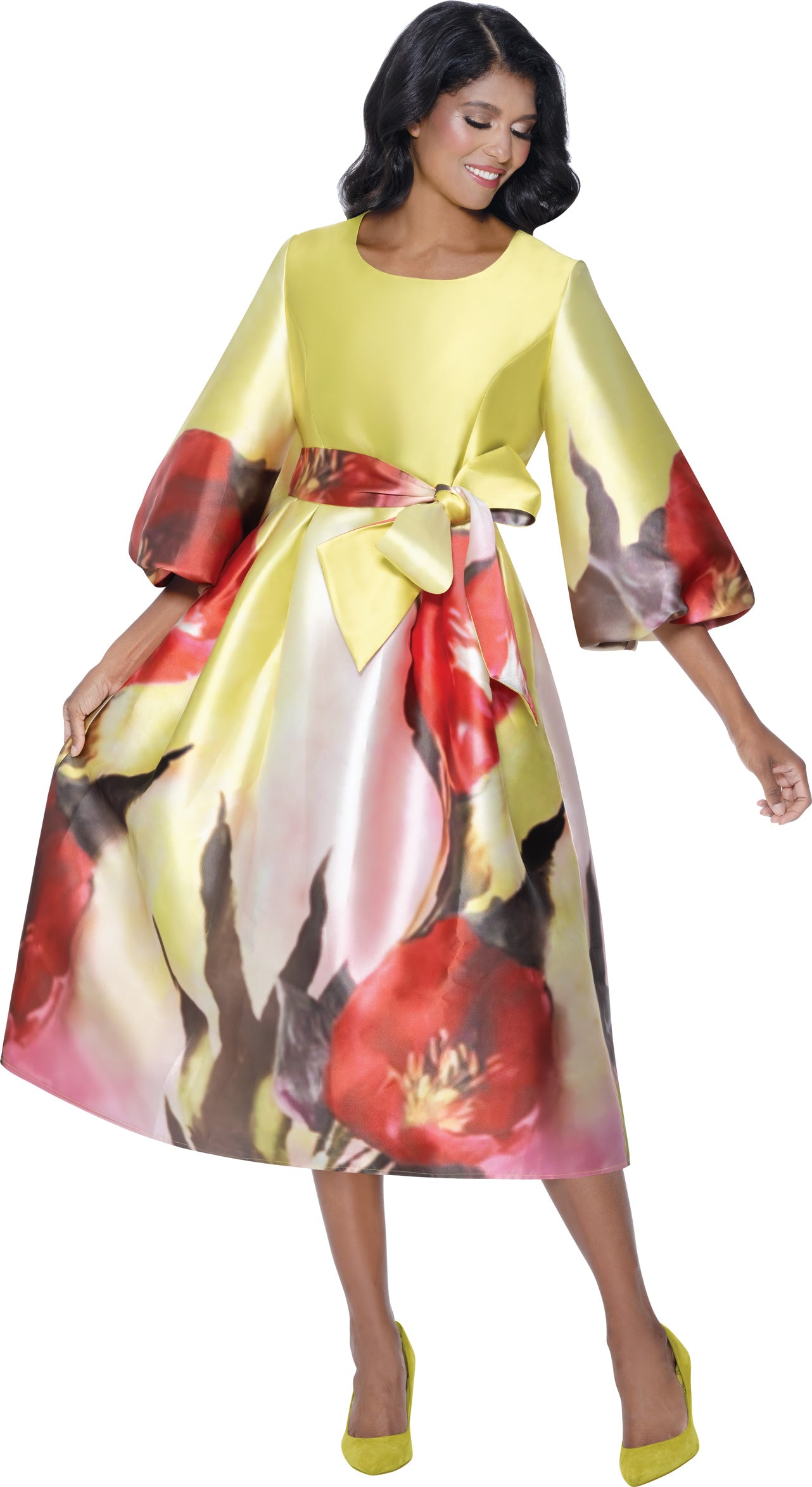 Dresses By Nubiano 100221W Rose Print Plus Size Dress