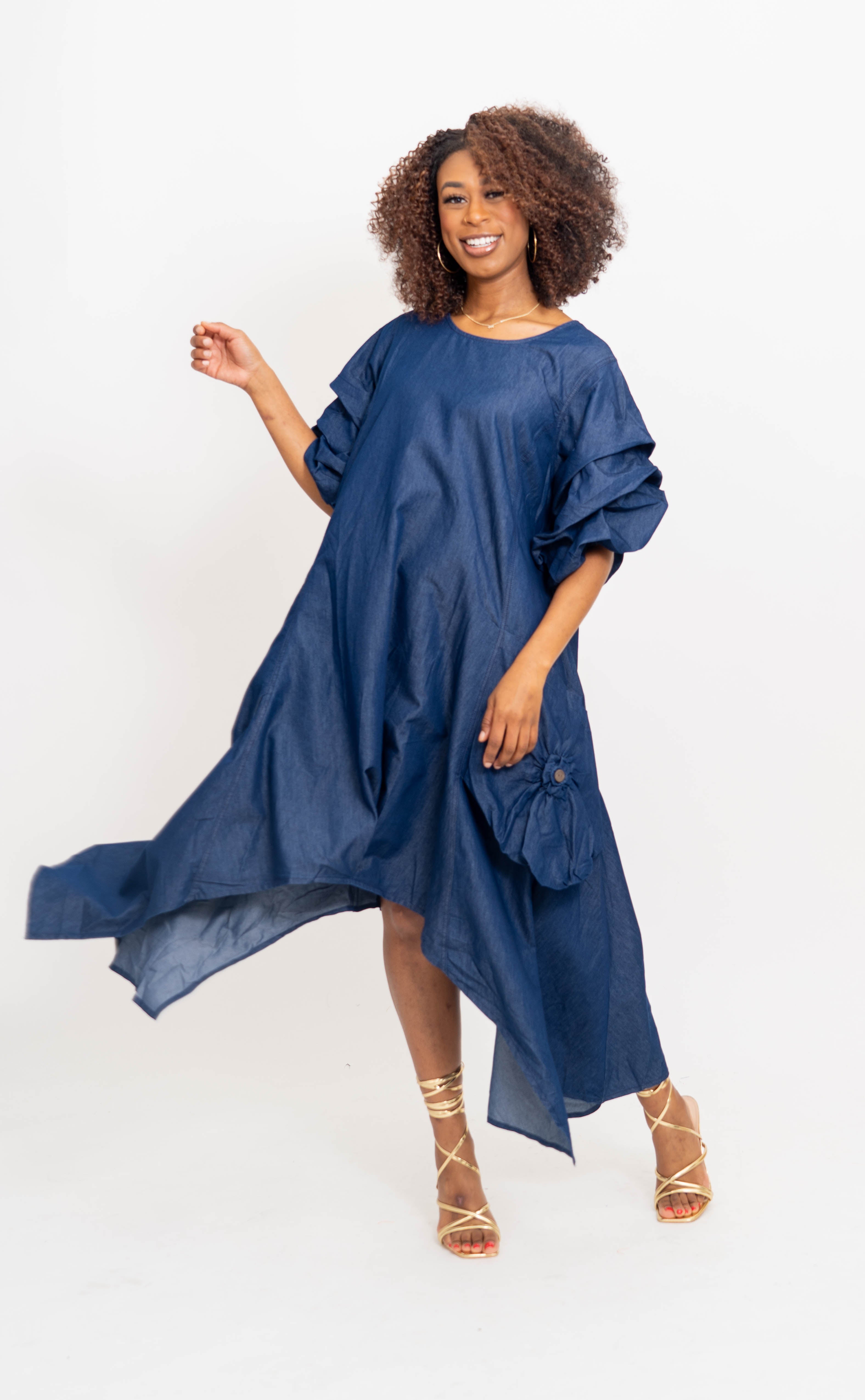 Step In Style AA24152DEN Denim Dress with Pockets