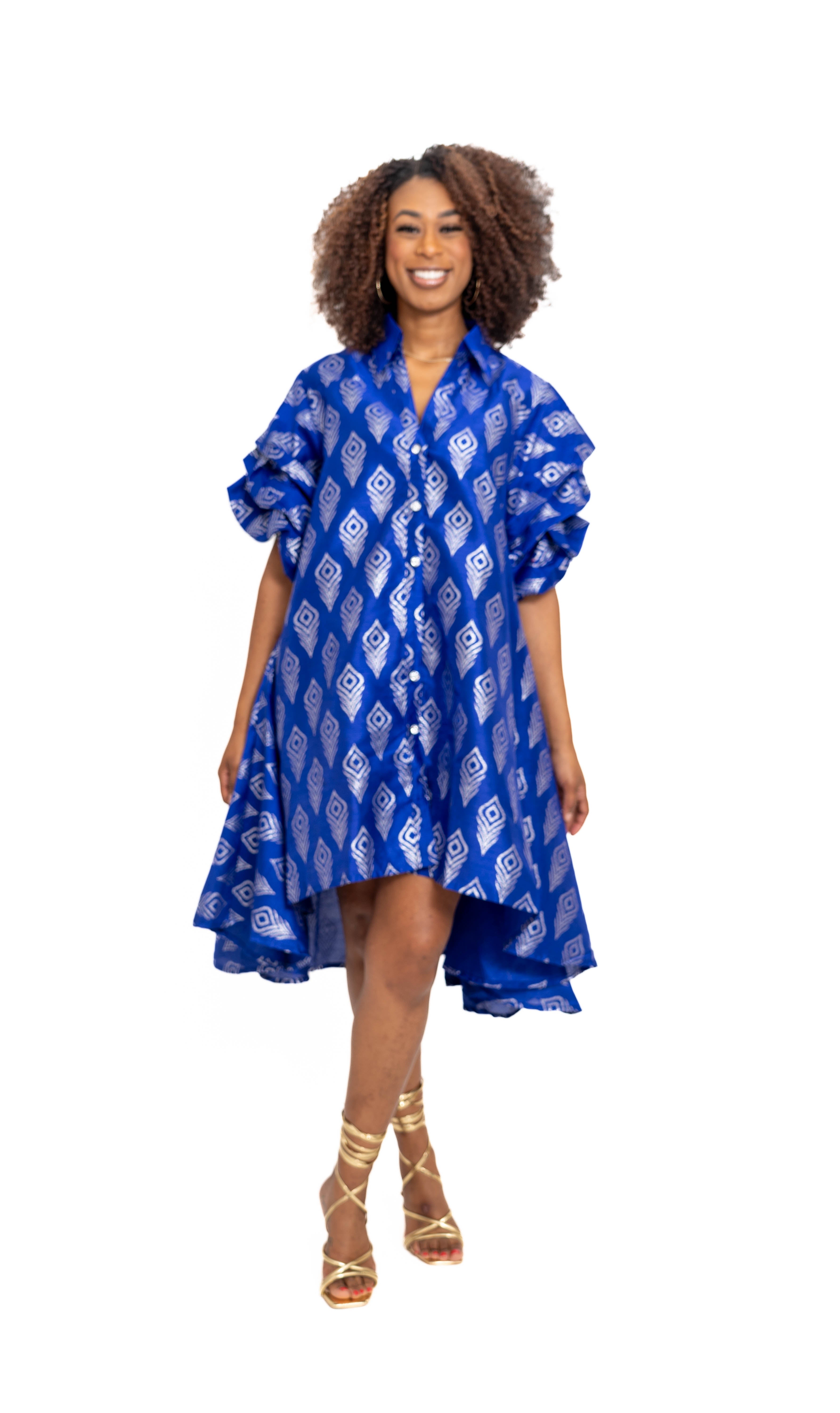 Step In Style AA25123PCKF Puff Sleeve Peacock Hilo Dress