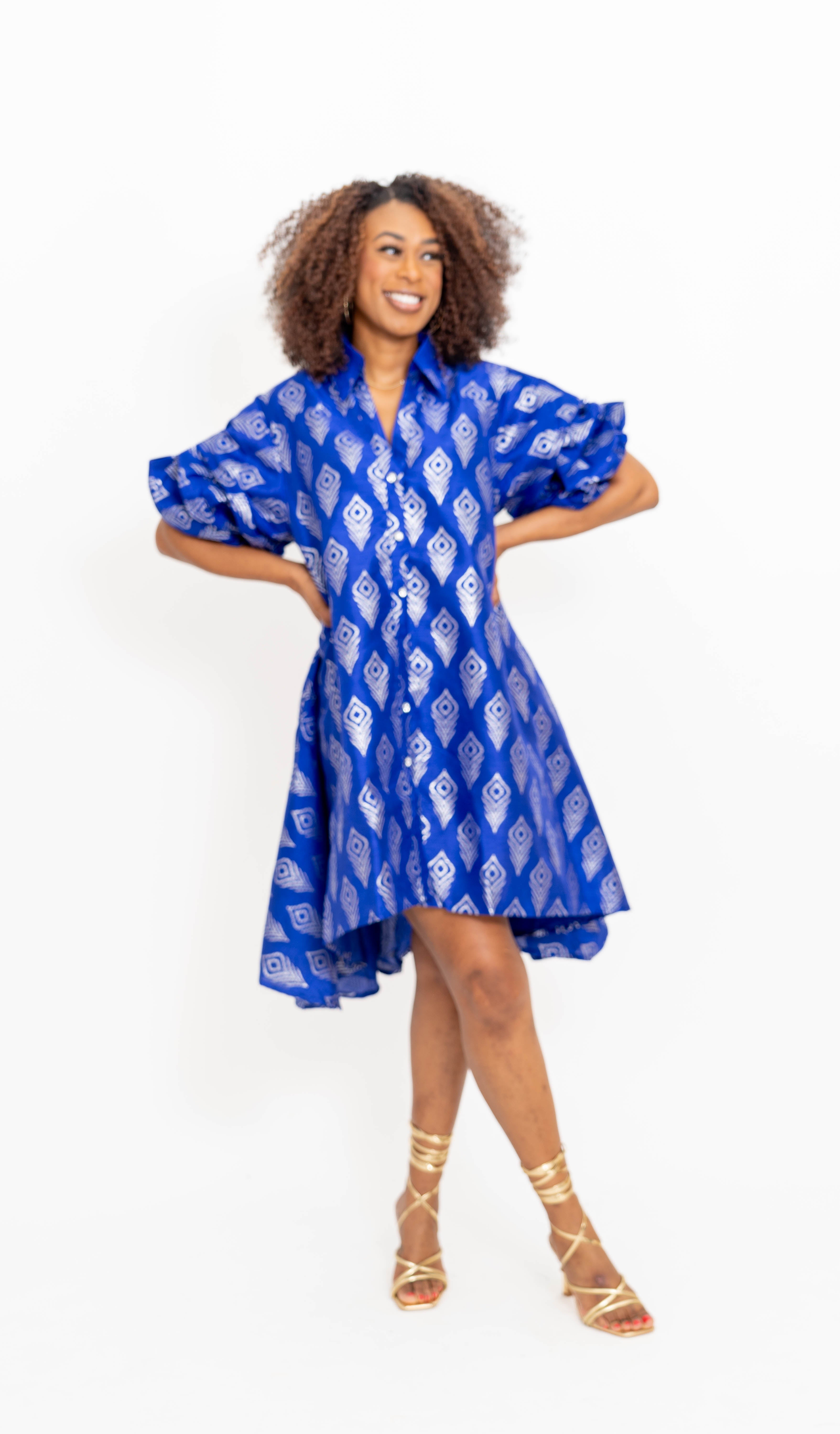 Step In Style AA25123PCKF Puff Sleeve Peacock Hilo Dress