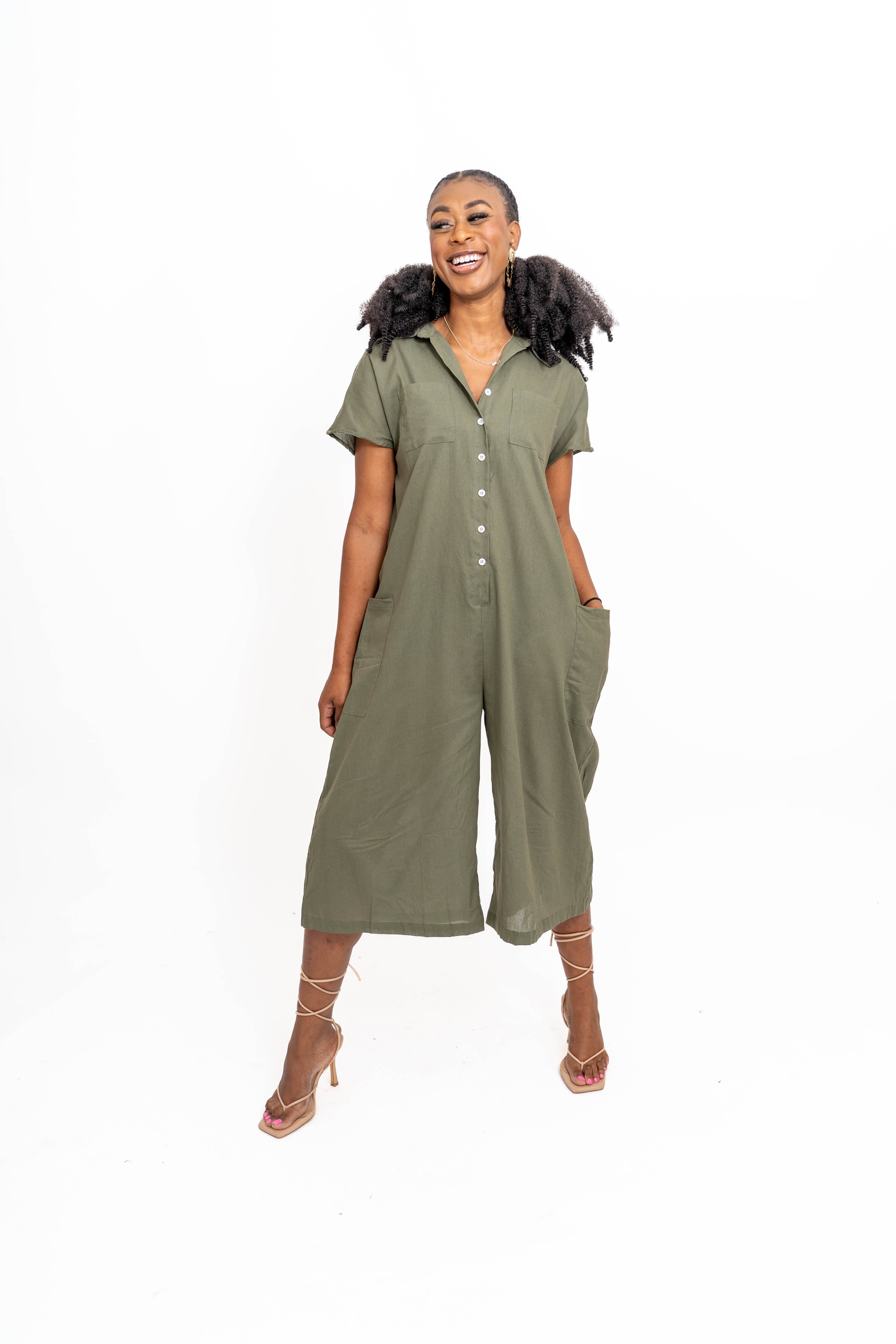 Dawl Face T103859422 Cap Sleeve Linen Look Jumpsuit