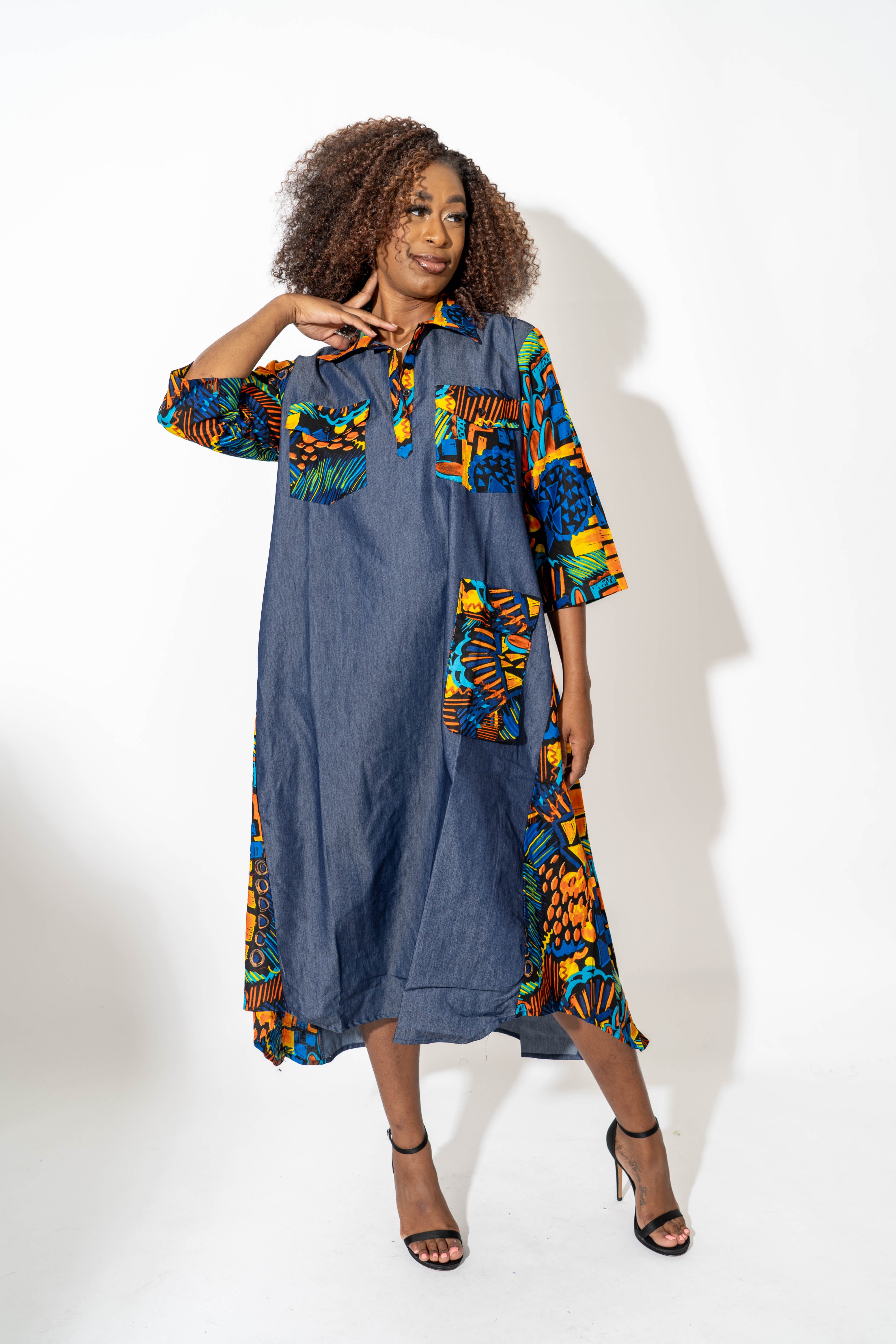 Kara Chic 7881D Denim Print Dress