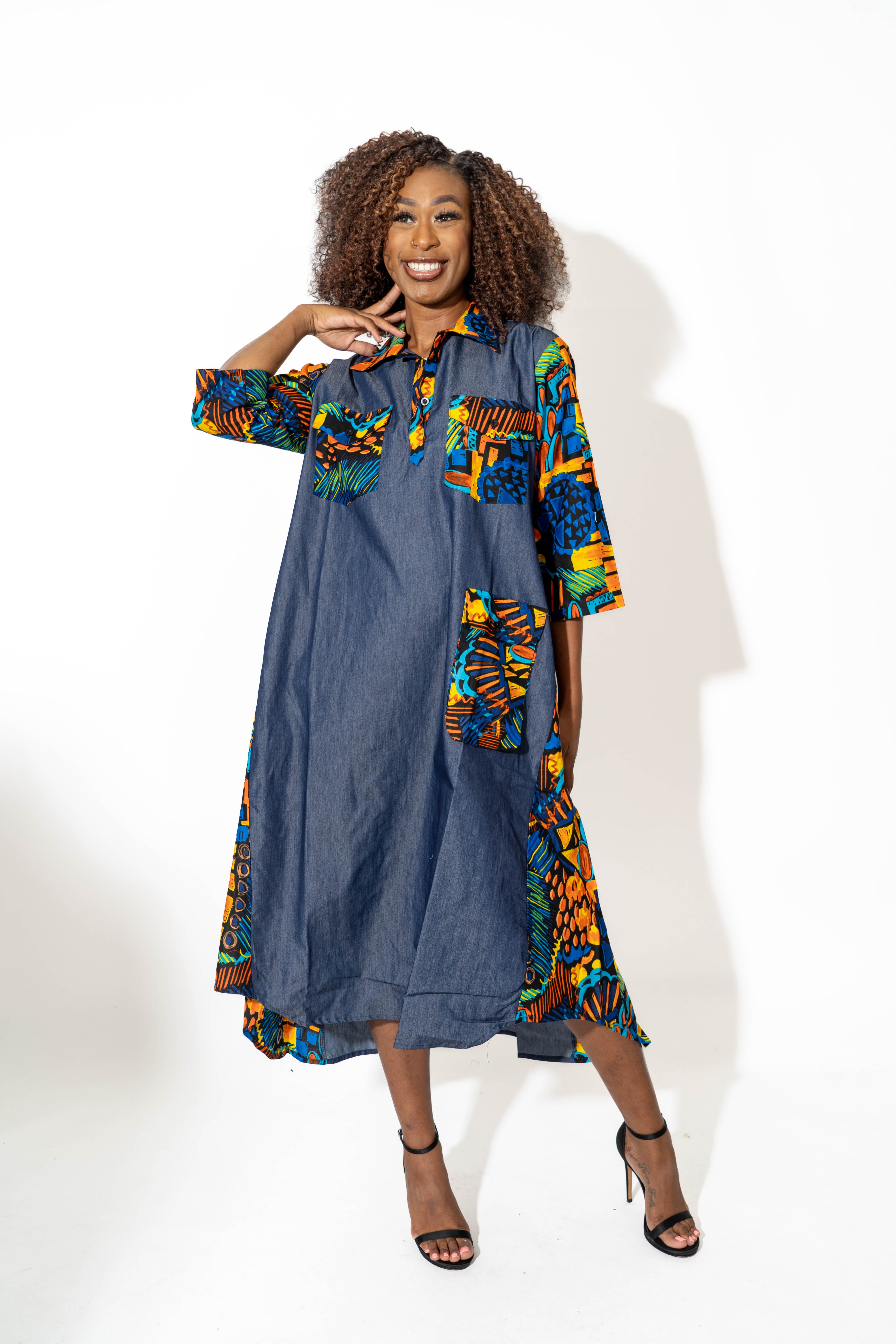 Kara Chic 7881D Denim Print Dress