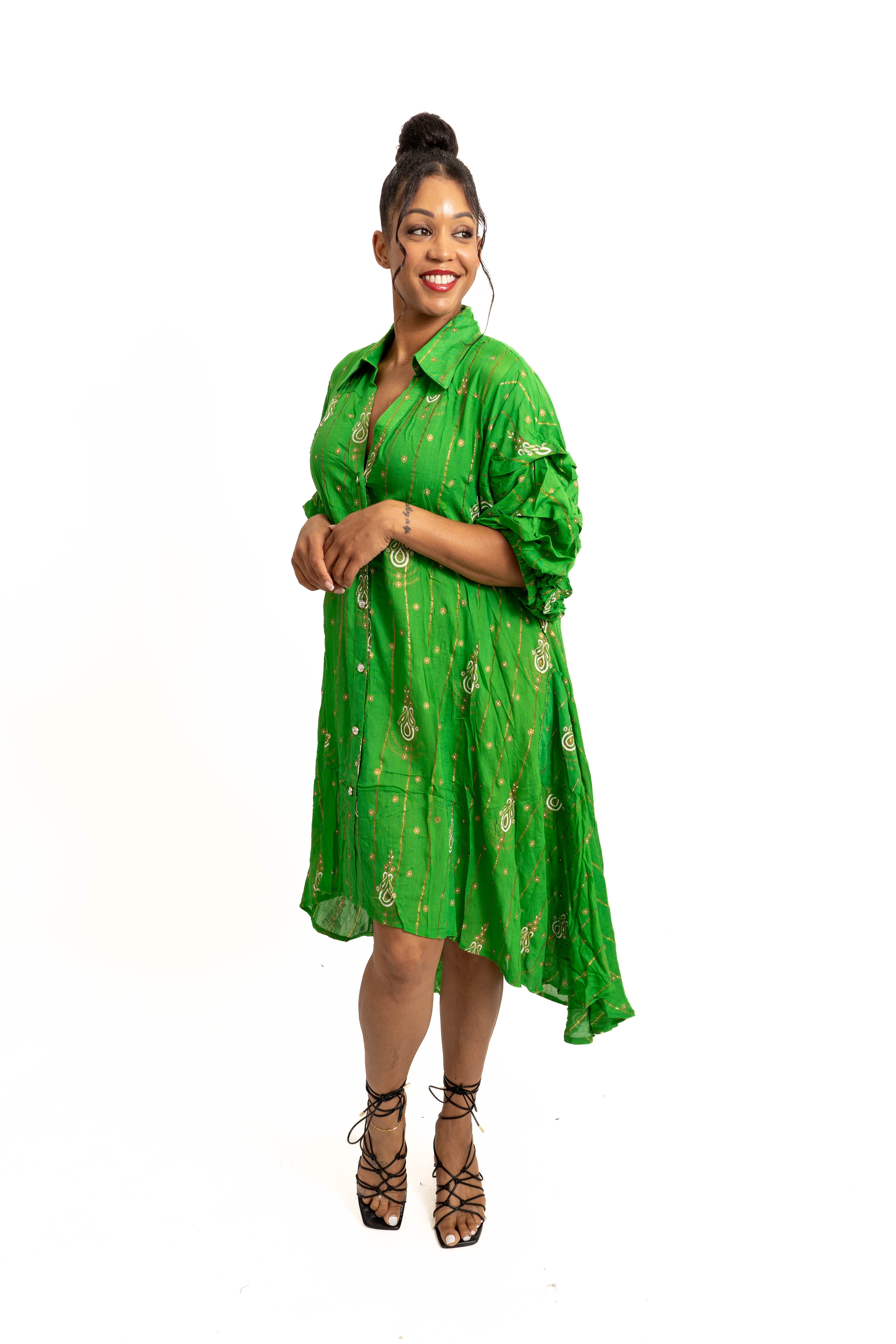 Step In Style AA25123LRX Faux Silk Metallic Paisley Print Dress