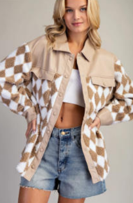 Eesome JK11252 Faux Leather Harlequin Print Jacket