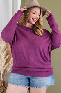 EESOME PTJ522122 Off Shoulder Plus Size Tunic Top