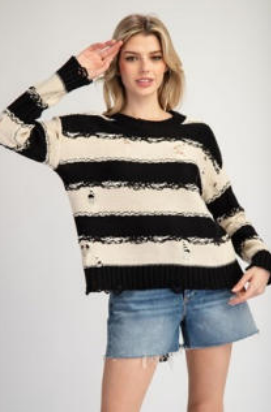Eesome SG10234 Distressed Striped Sweater